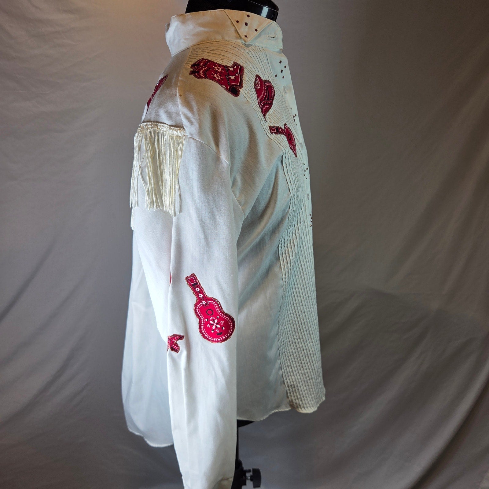 Sunbelt Sportswear Vintage Western Fringe Shirt Cowgirl Guitar USA M Medium