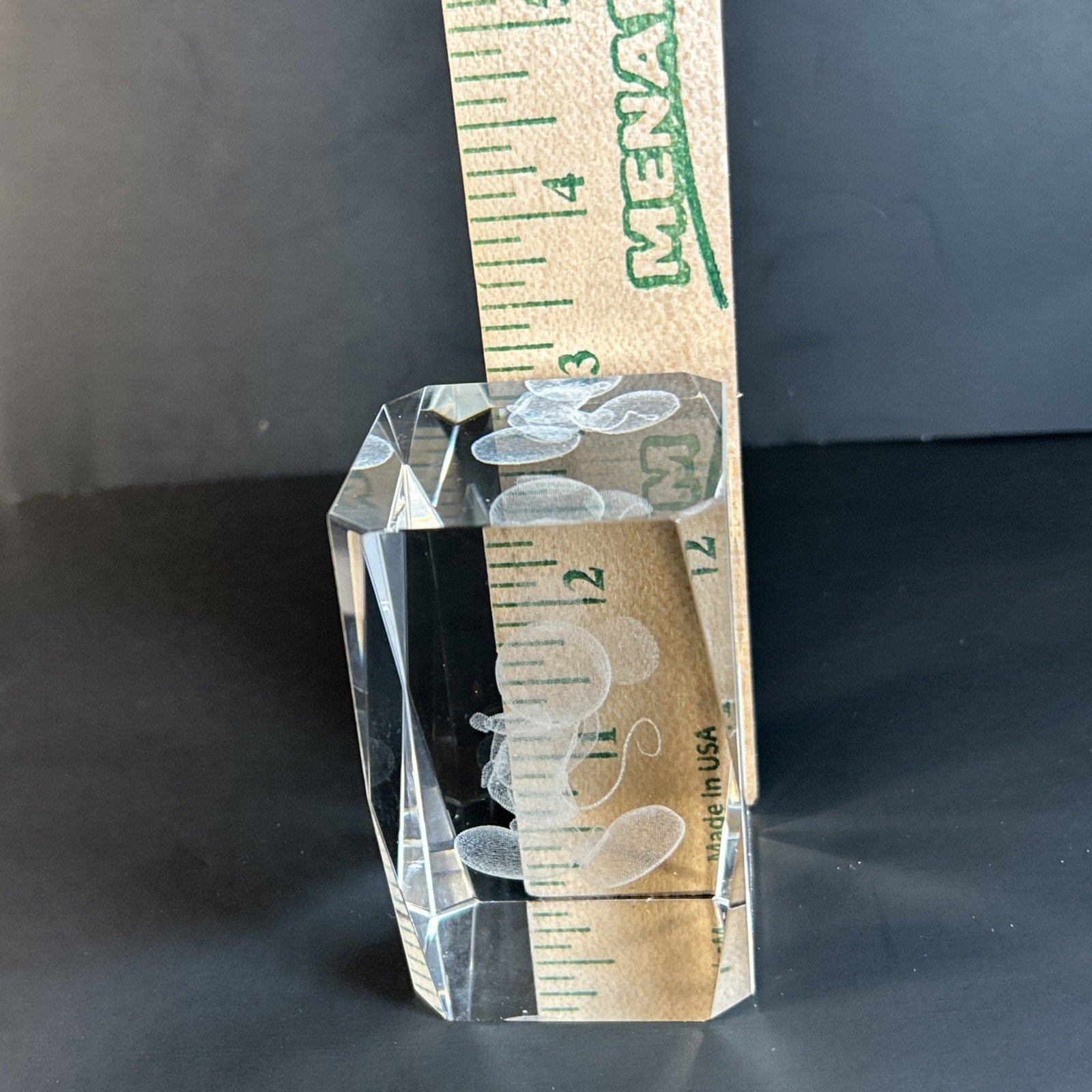 Bashful Mickey Mouse 3d Etched Disney Crystal Glass 3"x2" Paper Weight