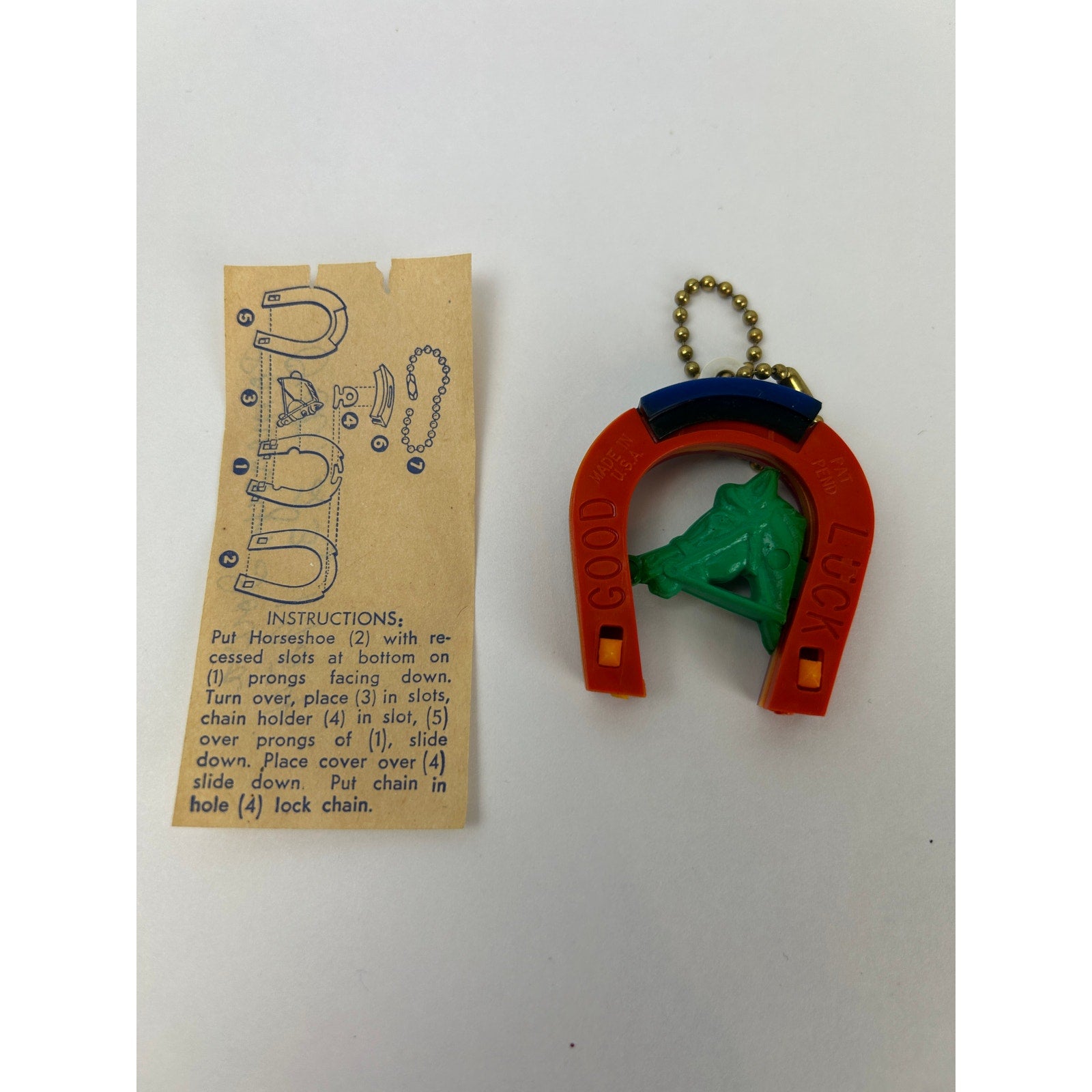 Vintage 1950s Good Luck Horseshoe Puzzle Key Chain Toy 1954 Iowa Card