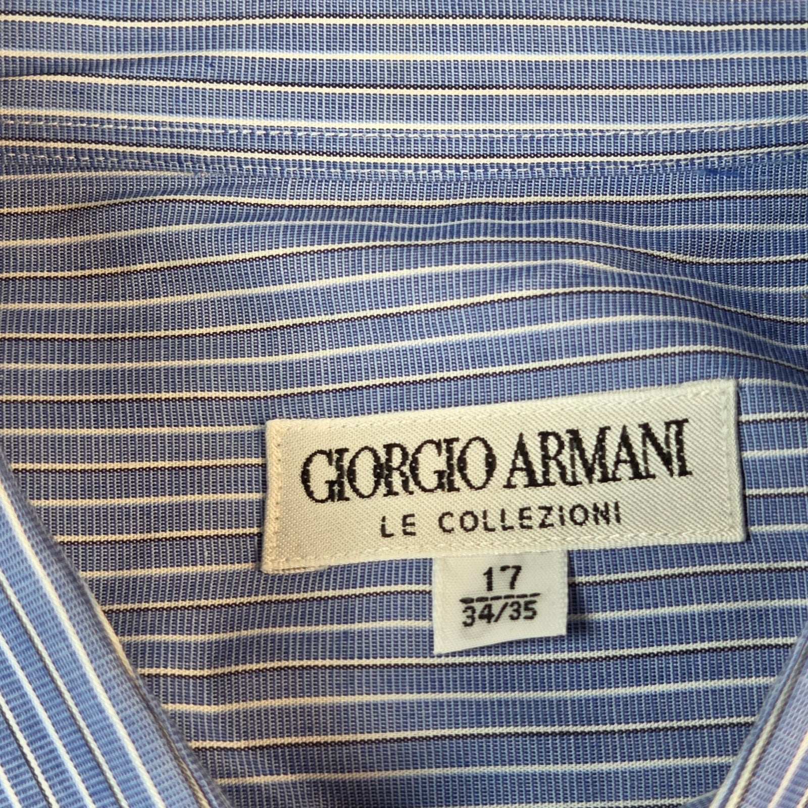 Giorgio Armani Le Collezioni Blue Stripe French Cuff Dress Shirt 17 34/35