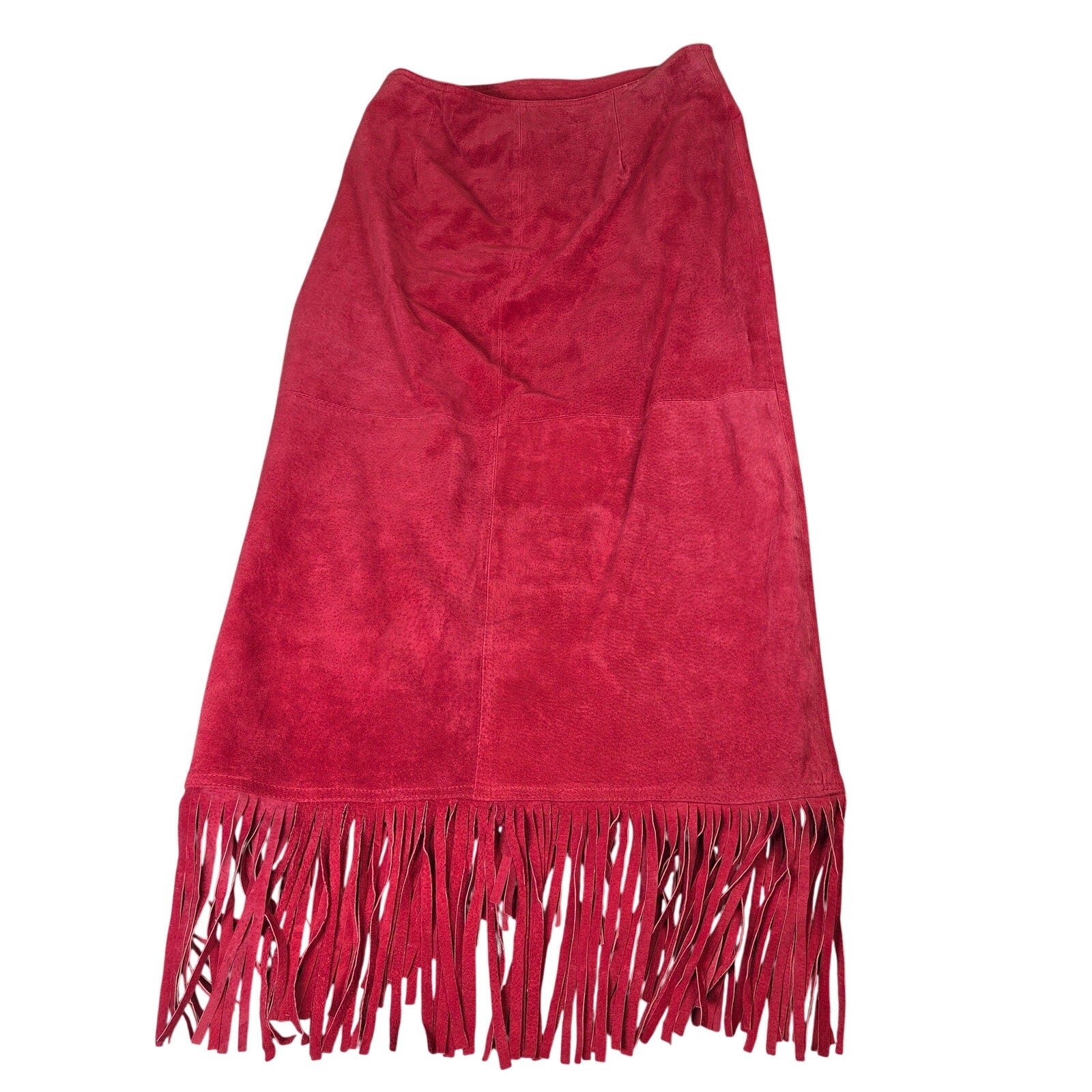 Newport News Red Leather Fringe Wrap Skirt Western Boho Women Size 14