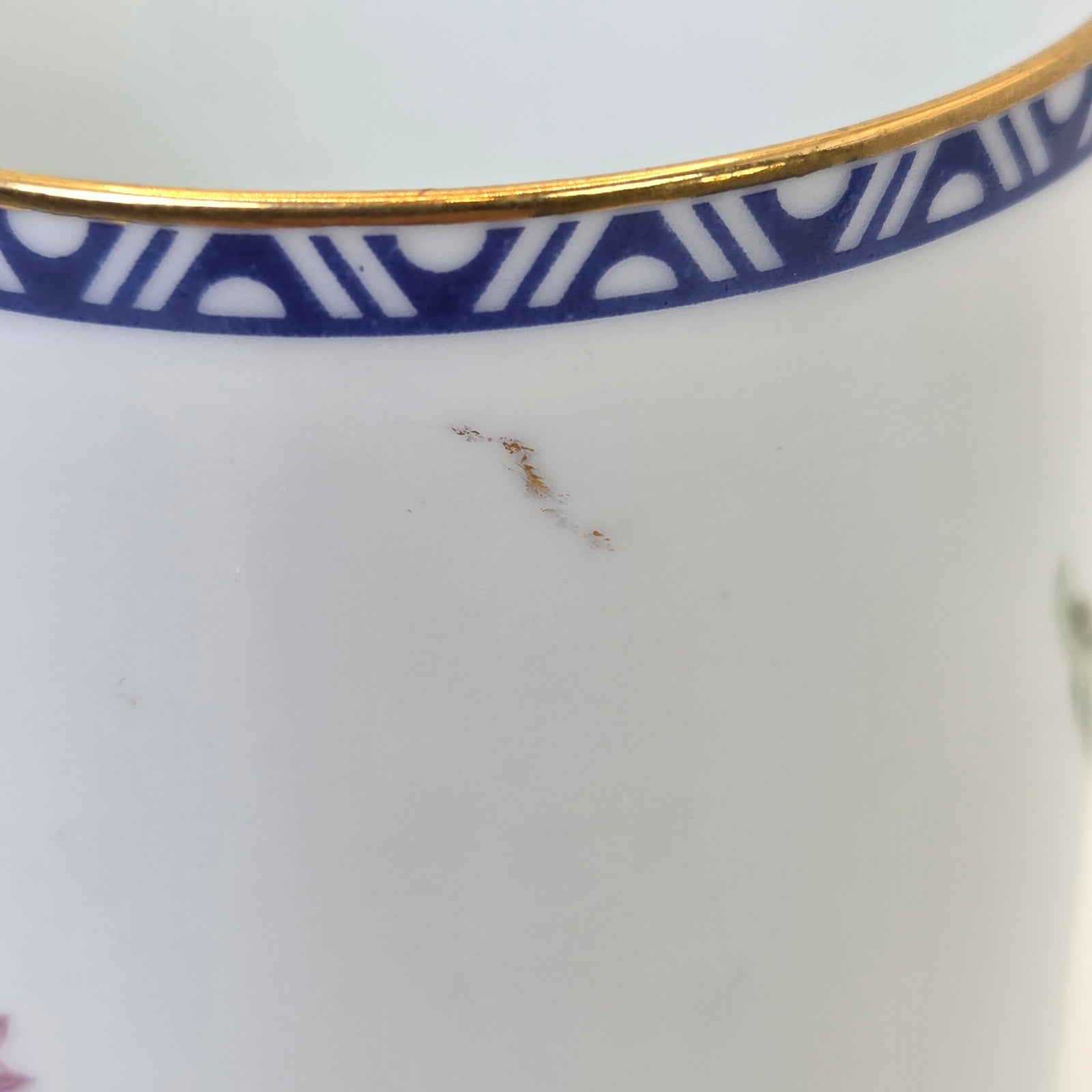 Franklin Mint 1985 Porcelain Tea Cup Egret Lotus Blue Gold Trim Japan