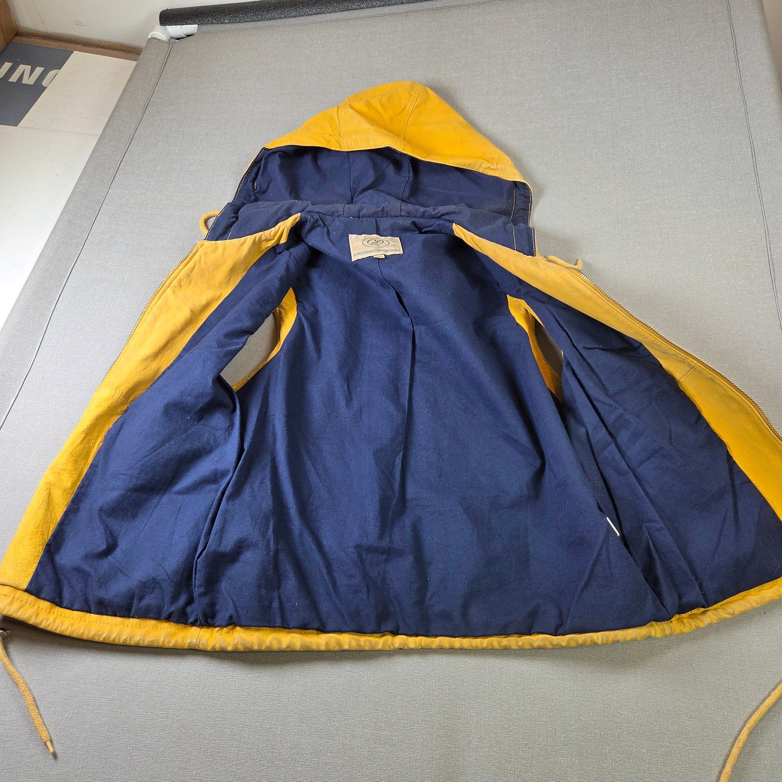 Georgetown Leather Vintage Hooded Vest Yellow 100% Leather USA Style 903