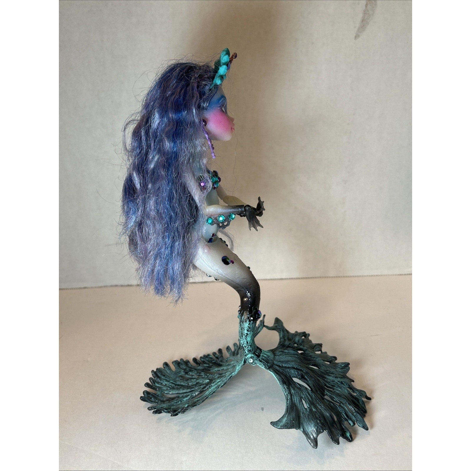 OOAK Repaint Monster High Mermaid Doll BJD Queen of the Seas Long Blue Hair 11”