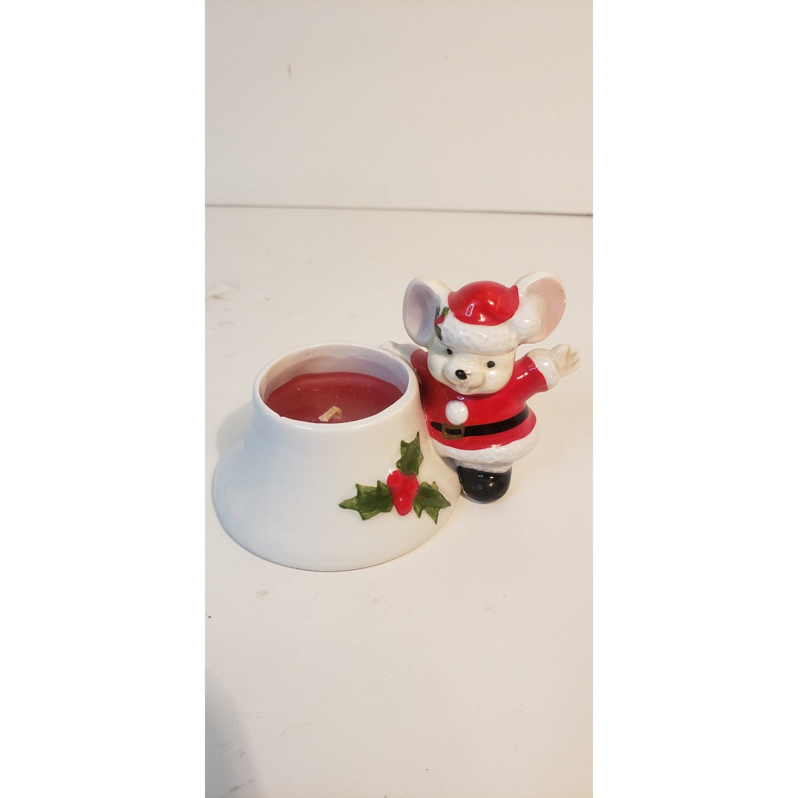 Vintage Fitz & Floyd Santa Mouse Candle Holder 1978 Hand Painted Japan