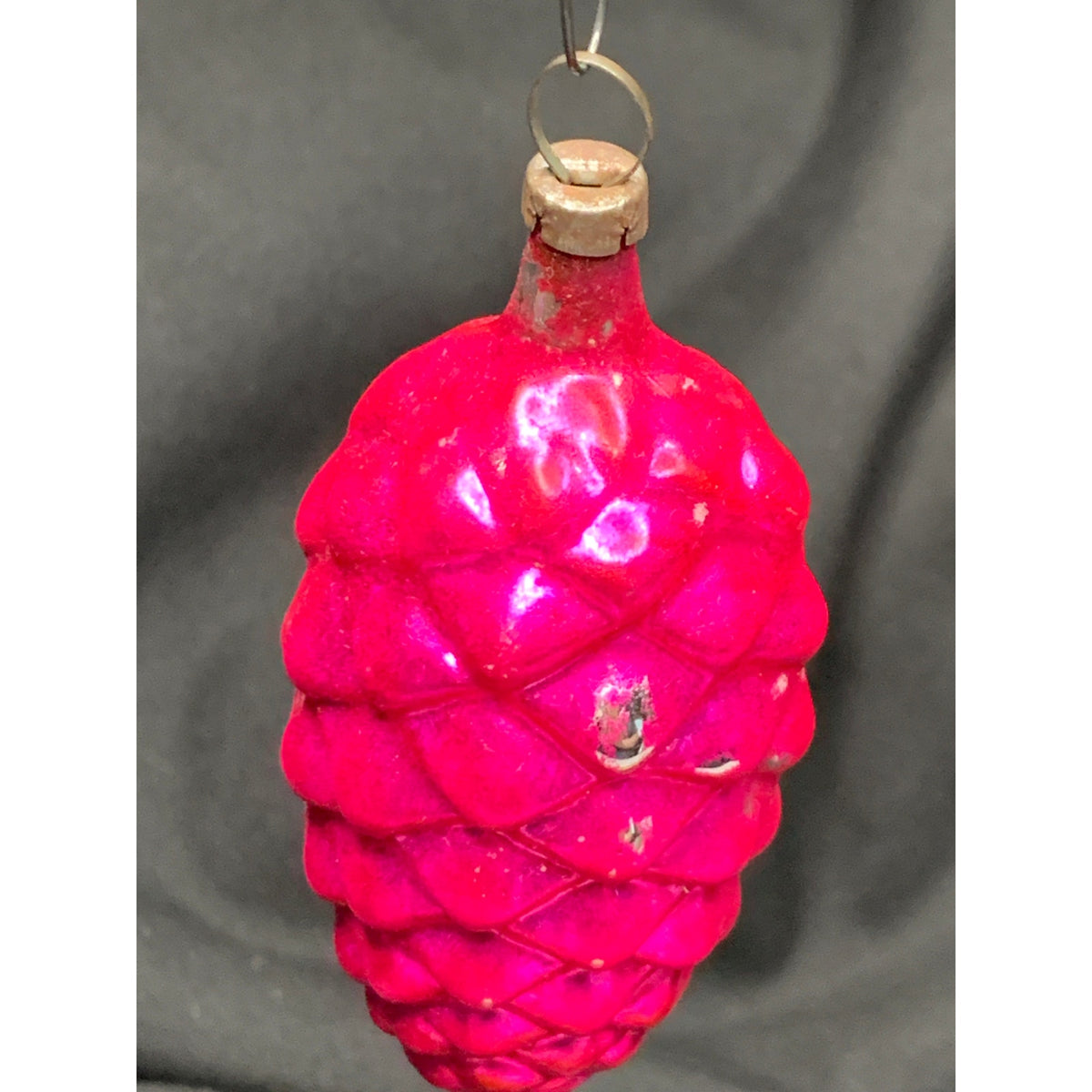 Vintage 1950s Red Pink Glass Pinecone Christmas Ornament Molded MCM