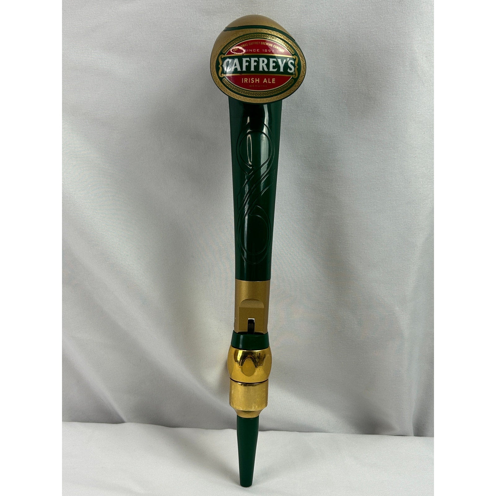 Caffrey's Irish Ale Beer Tap Faucet Swan Neck Green Gold Pub Breweriana