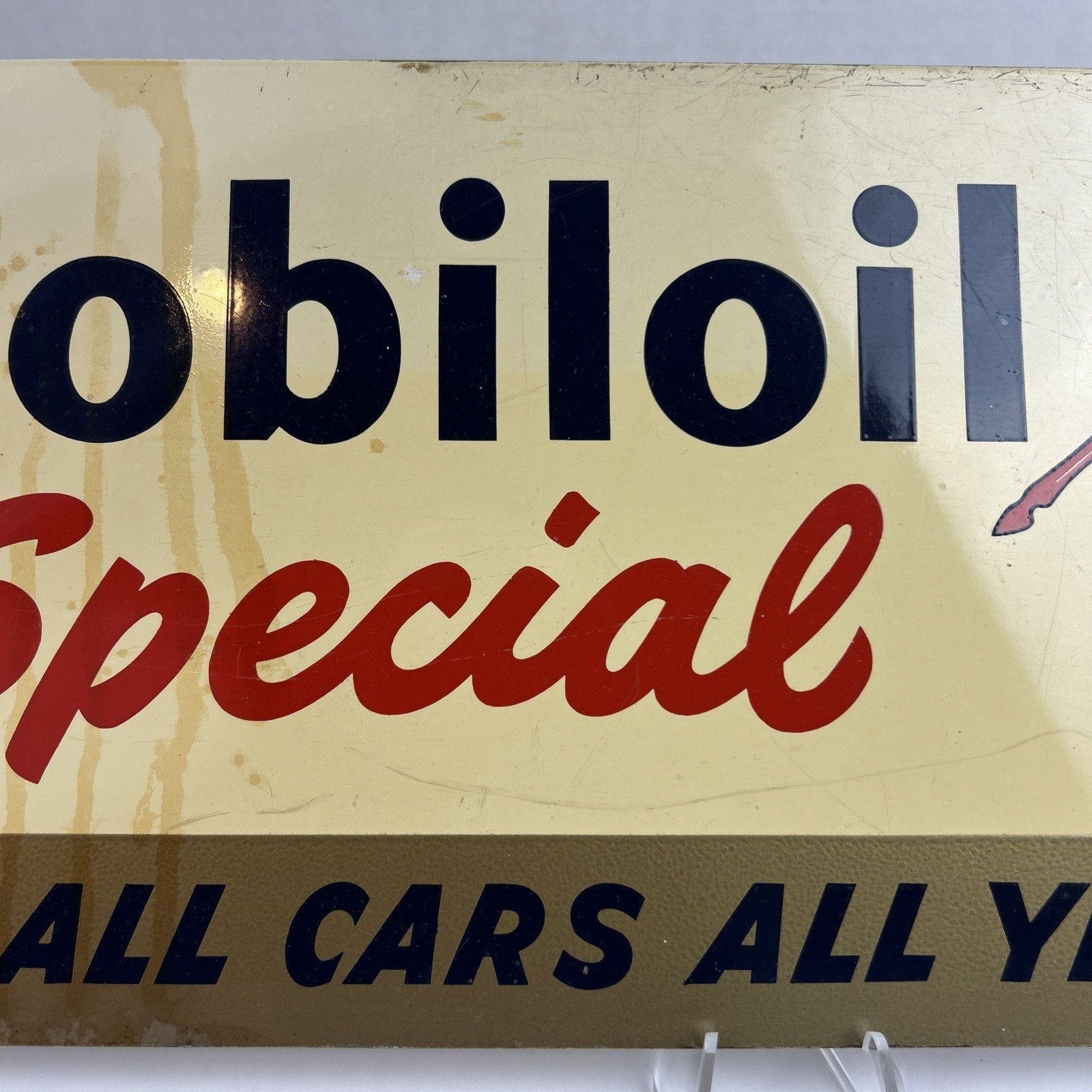 Vintage Mobiloil Special Advertising Sign 18"x7" Pegasus Metal Gas Oil Garage