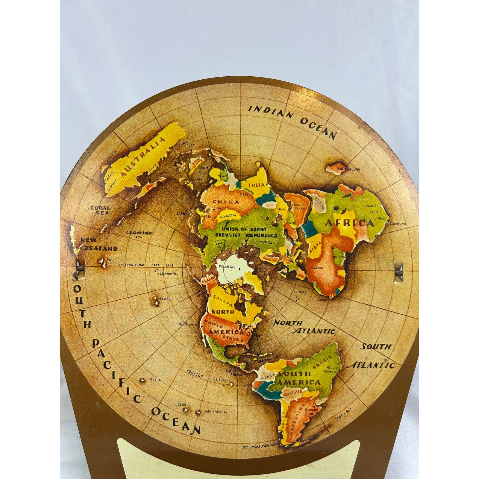 Vintage 1953 Replogle Air Age World Map North Pole News Stand Display