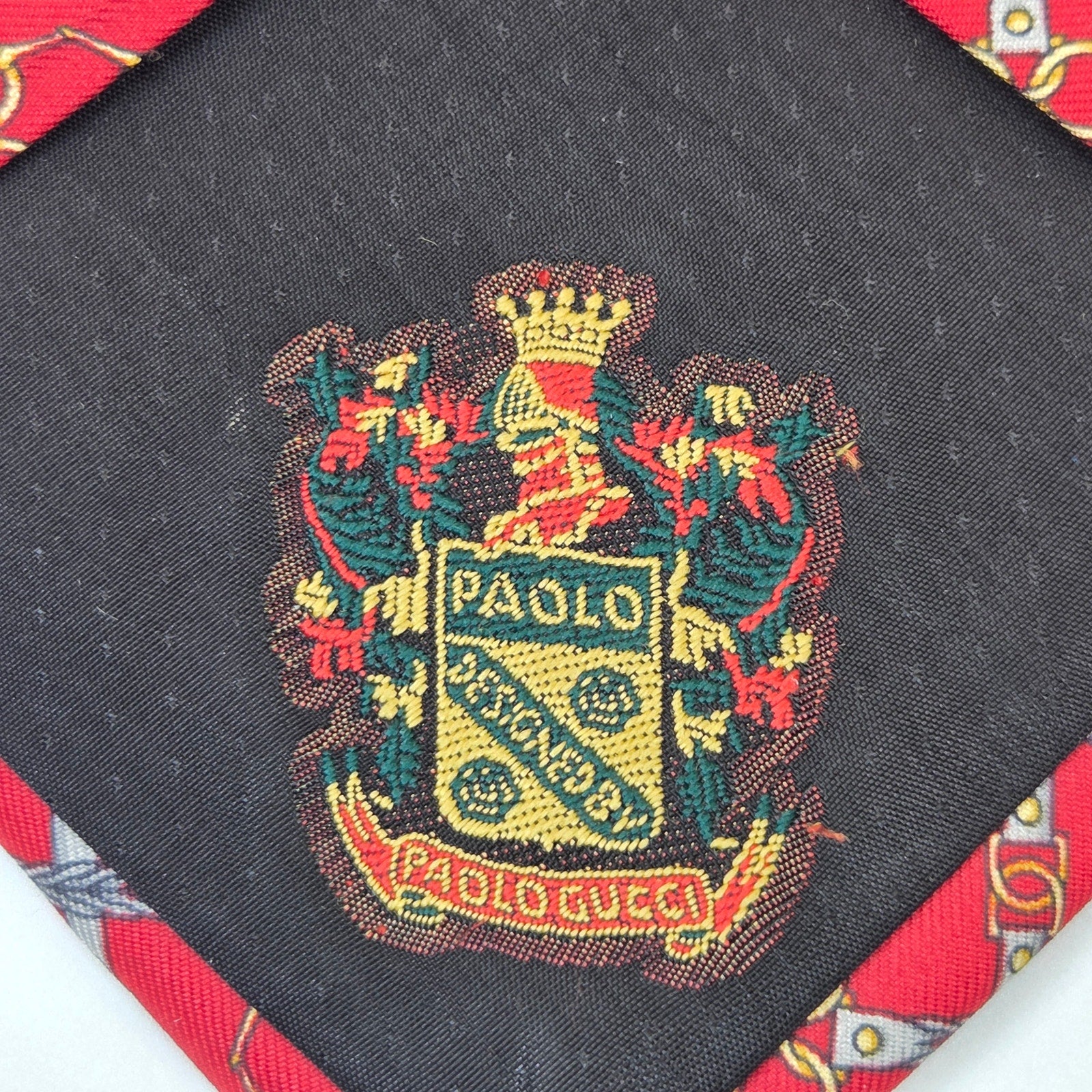 Paolo Gucci Red Silk Chain Link Equestrian Tie Made Italy Vintage 4in Wide
