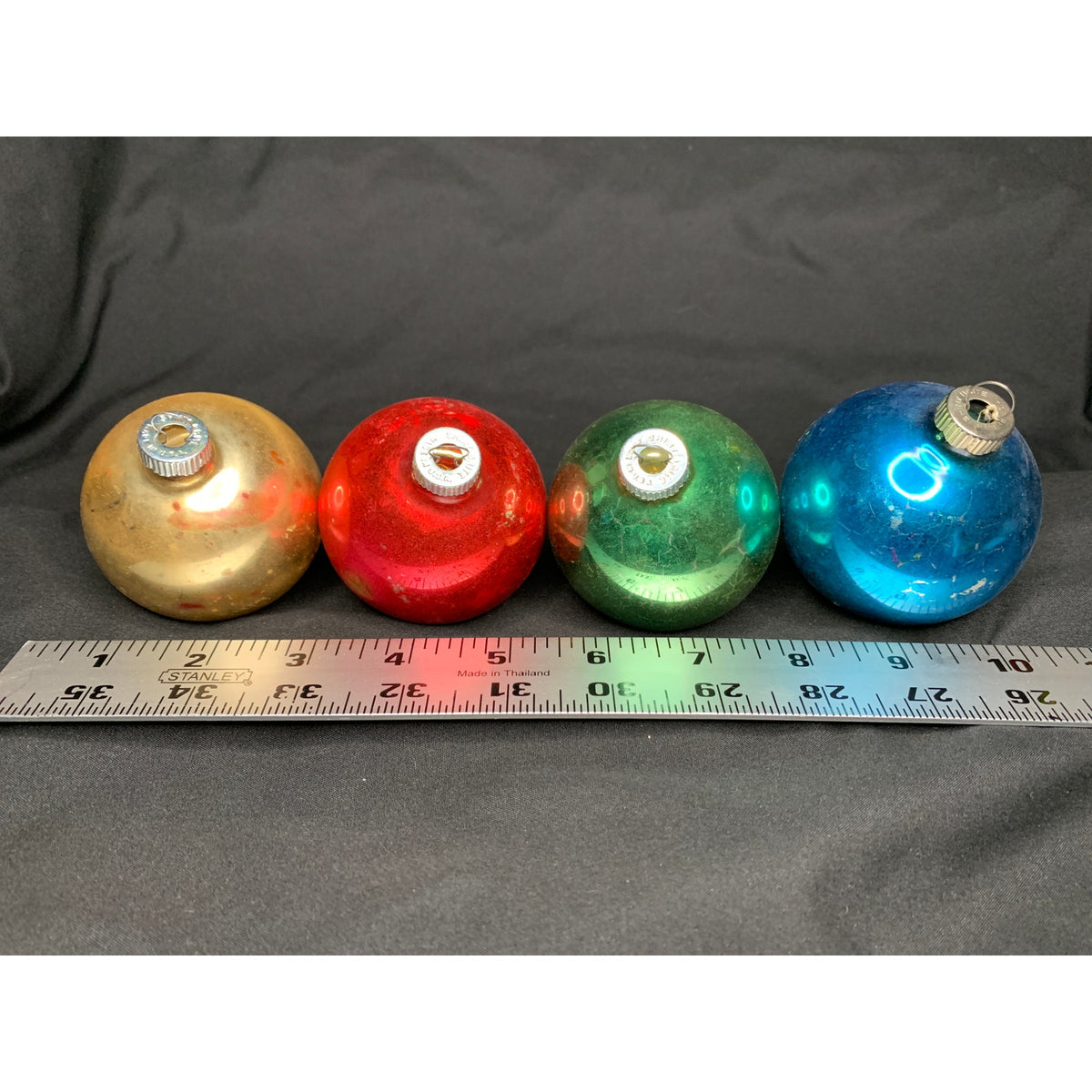 Vintage Shiny Brite Glass Christmas Ornaments Lot 4 Red Green Blue Gold USA