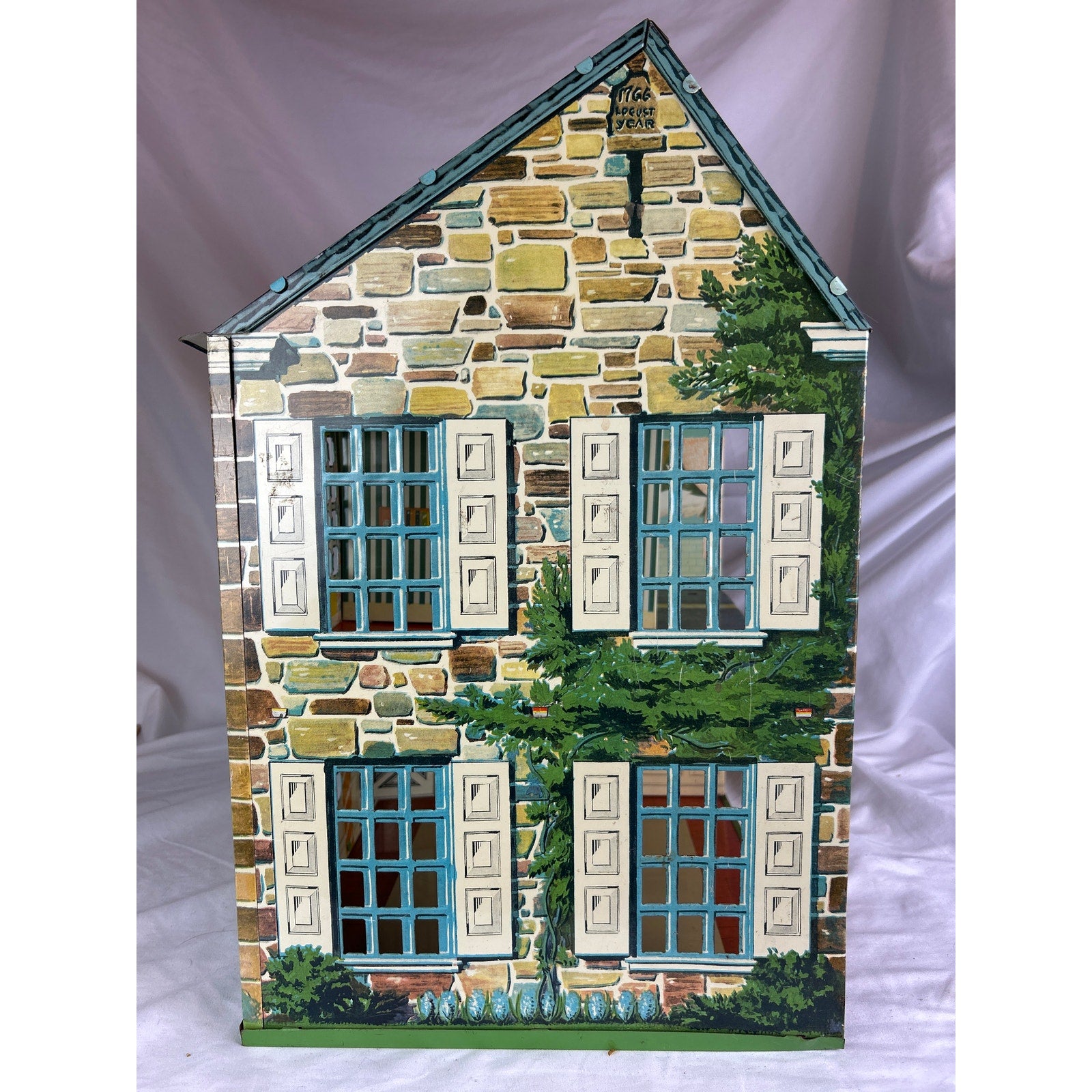 Playsteel Bucks County Colonial Tin Litho Dollhouse 1948 Vintage