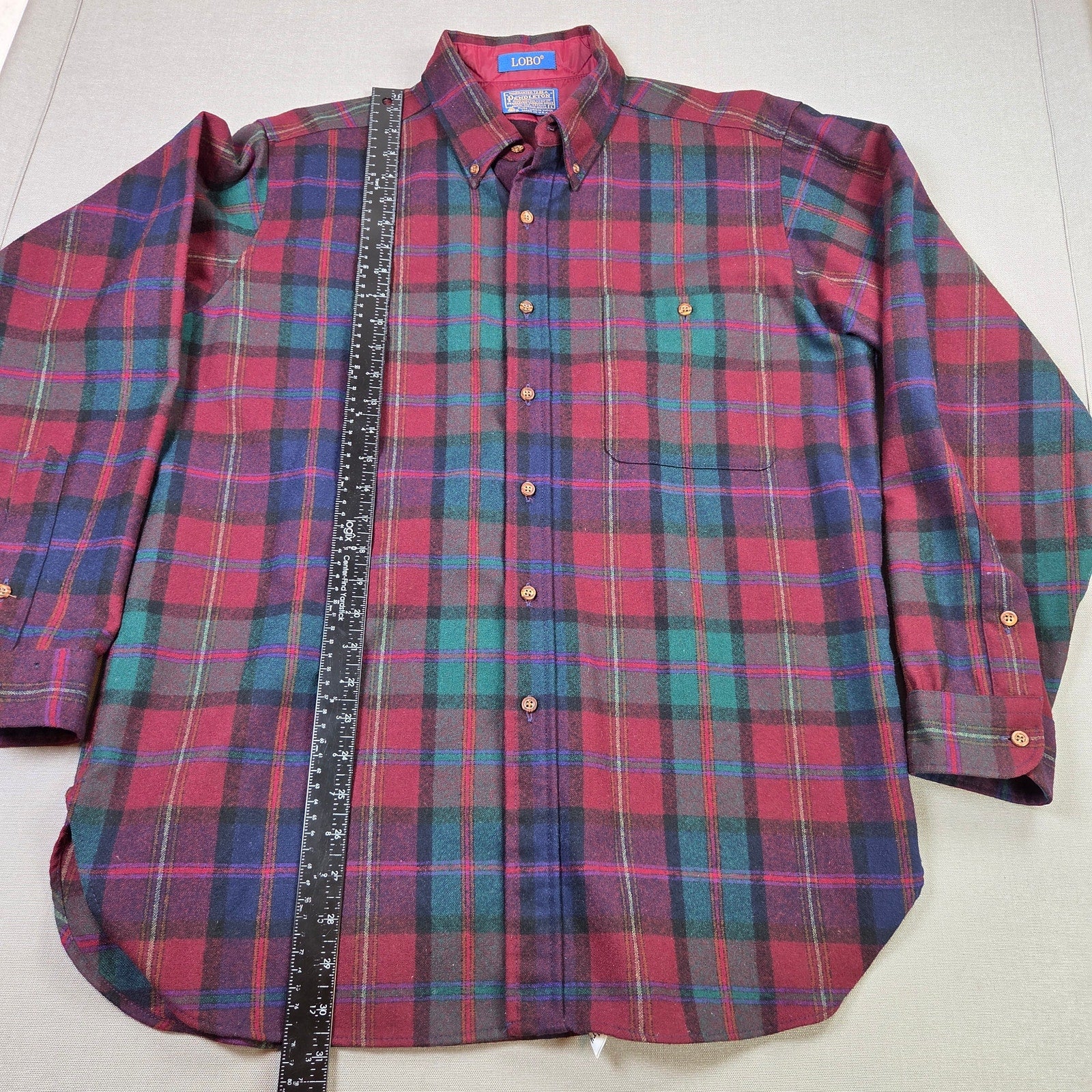 Pendleton Lobo Virgin Wool Plaid Button Down Shirt USA Mens Large Vintage