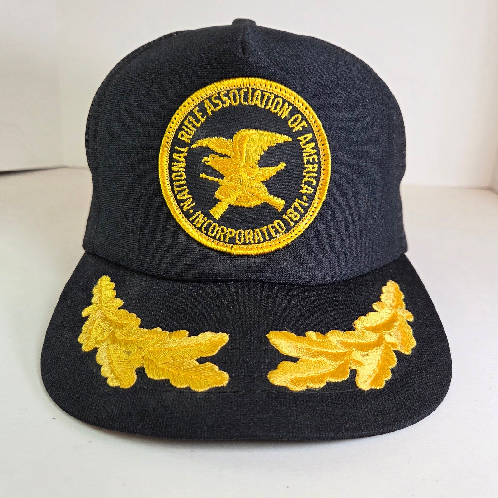 Vintage NRA Eagle Logo Trucker Hat Gold Oak Leaf Snapback Cap Rare 80s