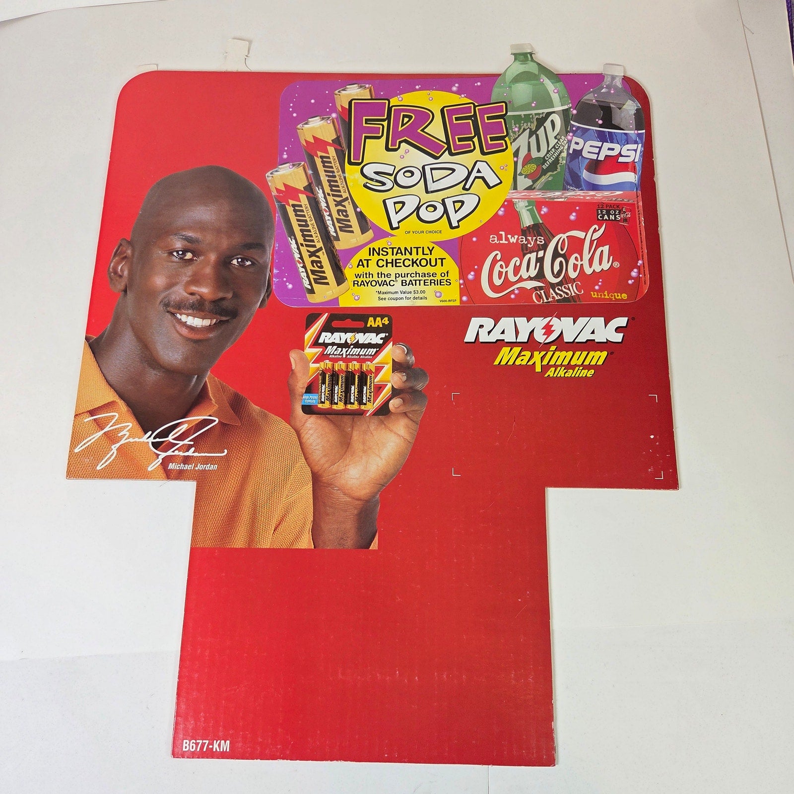 Michael Jordan Rayovac Vintage Store Display Die Cut Sign Free Soda 22x17.5