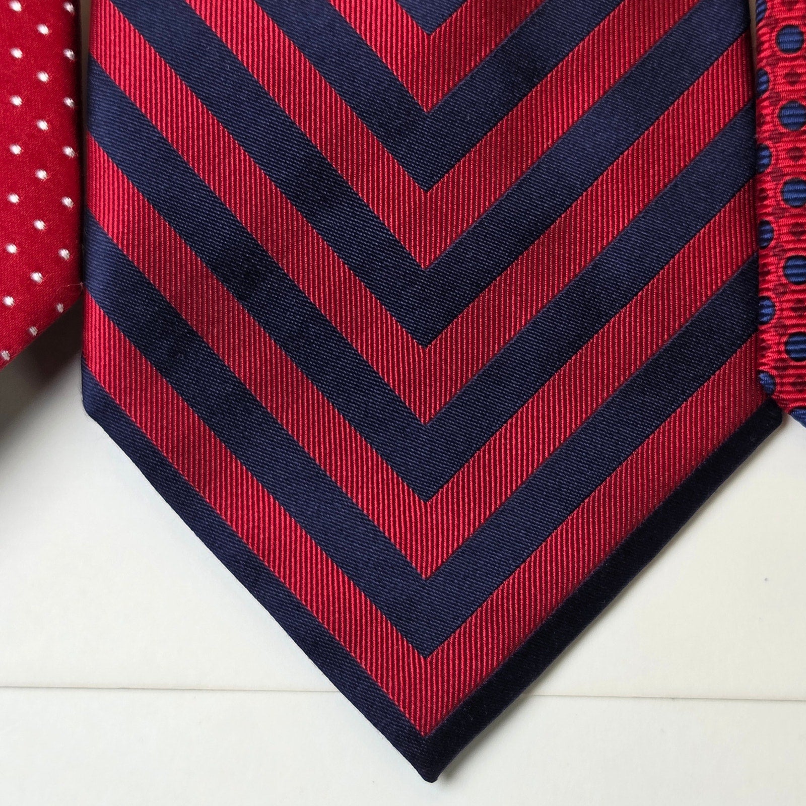 Tommy Hilfiger Red Silk Tie Lot 4 USA Striped Polka Dot Geometric Contrast Tips