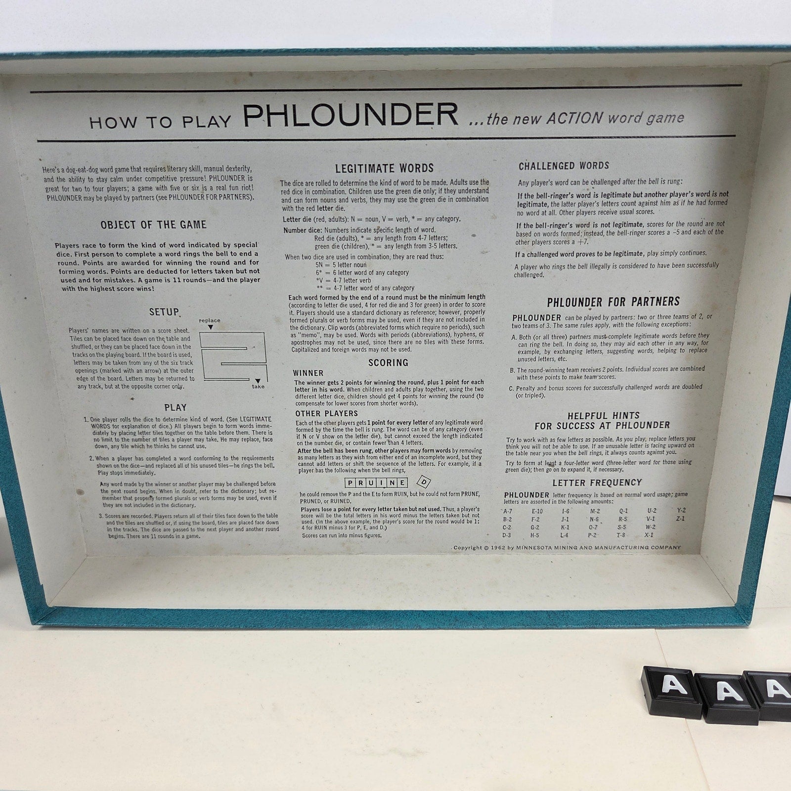 Vintage 1962 Phlounder 3M Bookshelf Board Game 100% Complete Clean Interior
