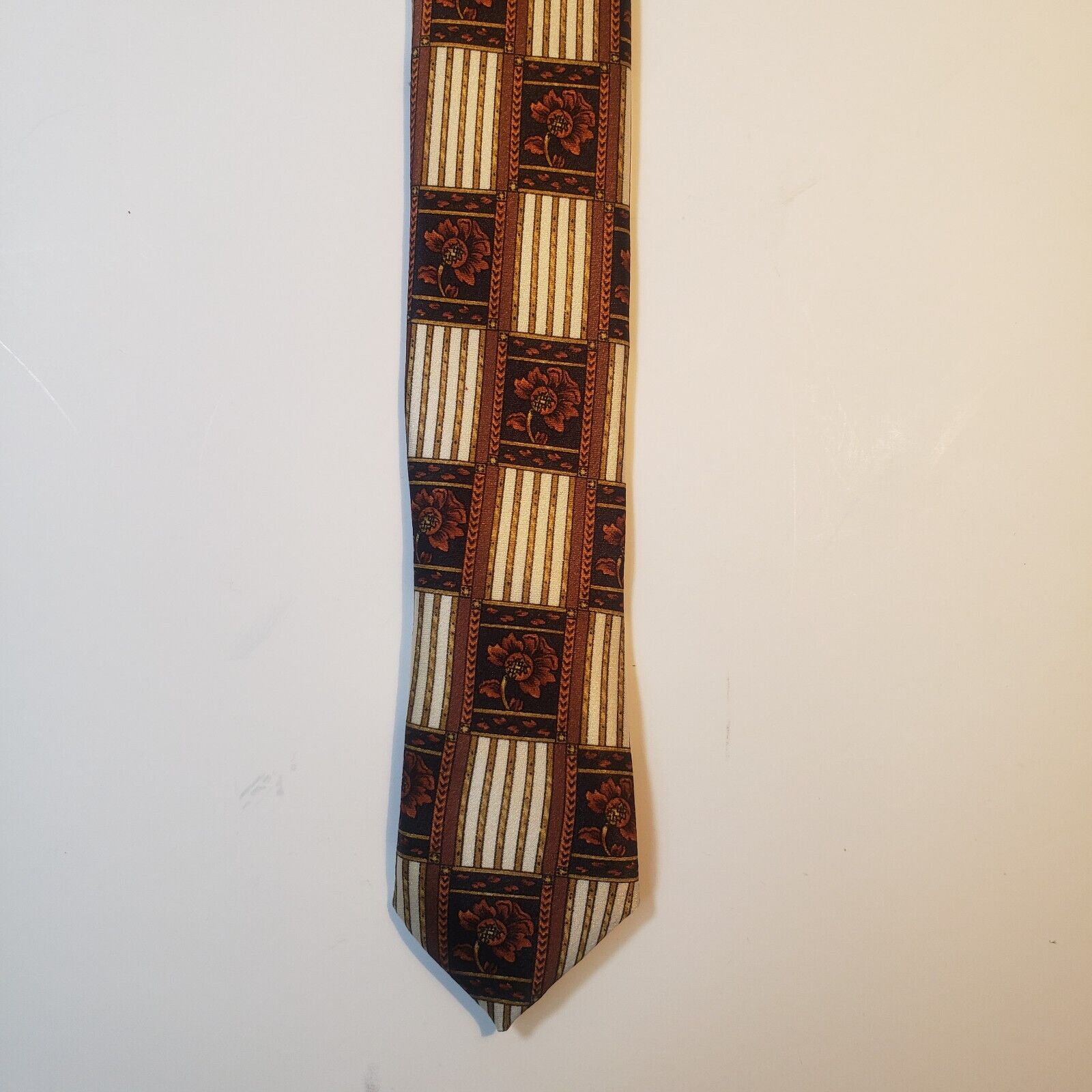 Lanvin Paris Brown Floral Pattern Silk Tie