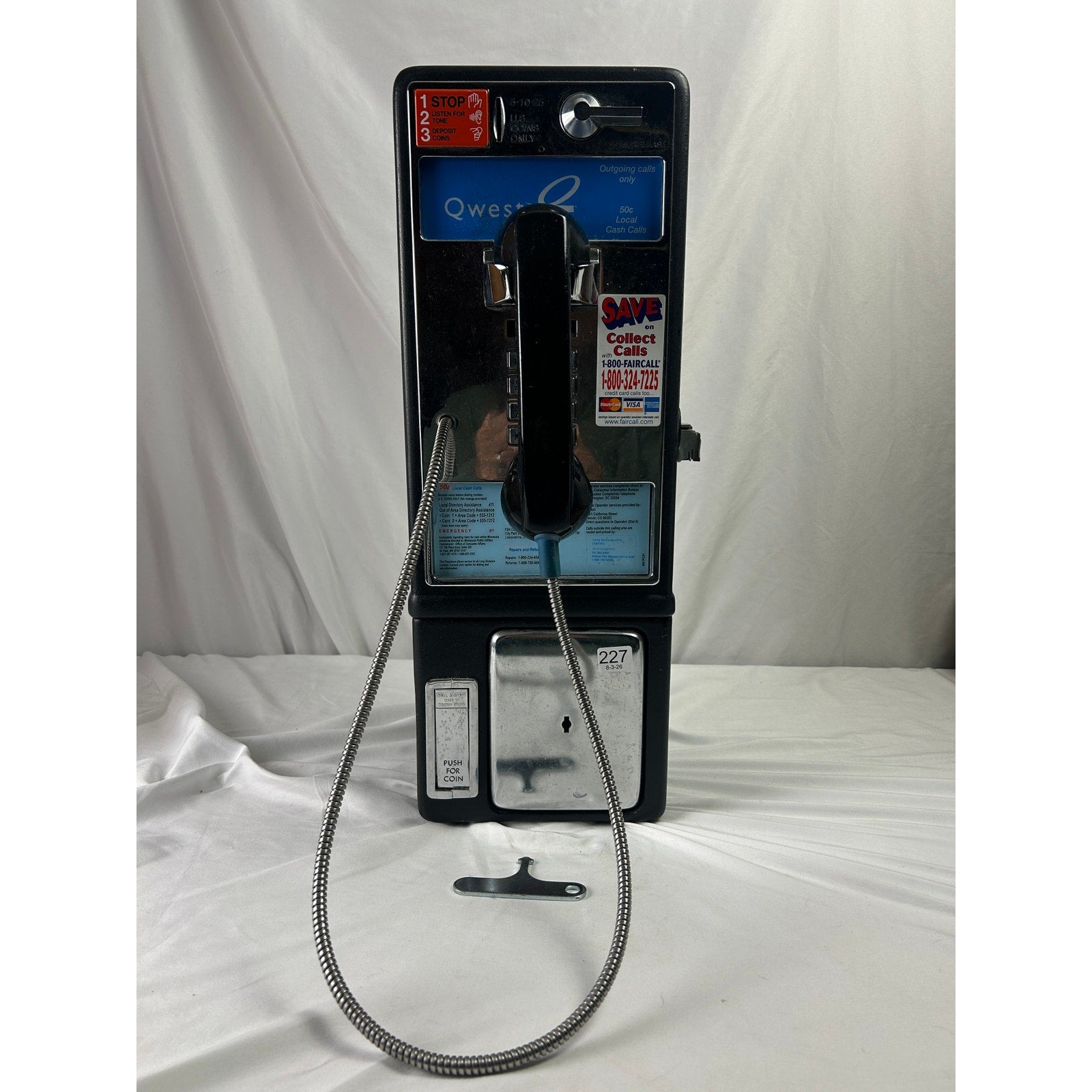 Western Electric Bell System Qwest Coin Pay Phone Wall Telephone w/ Coin Box Key