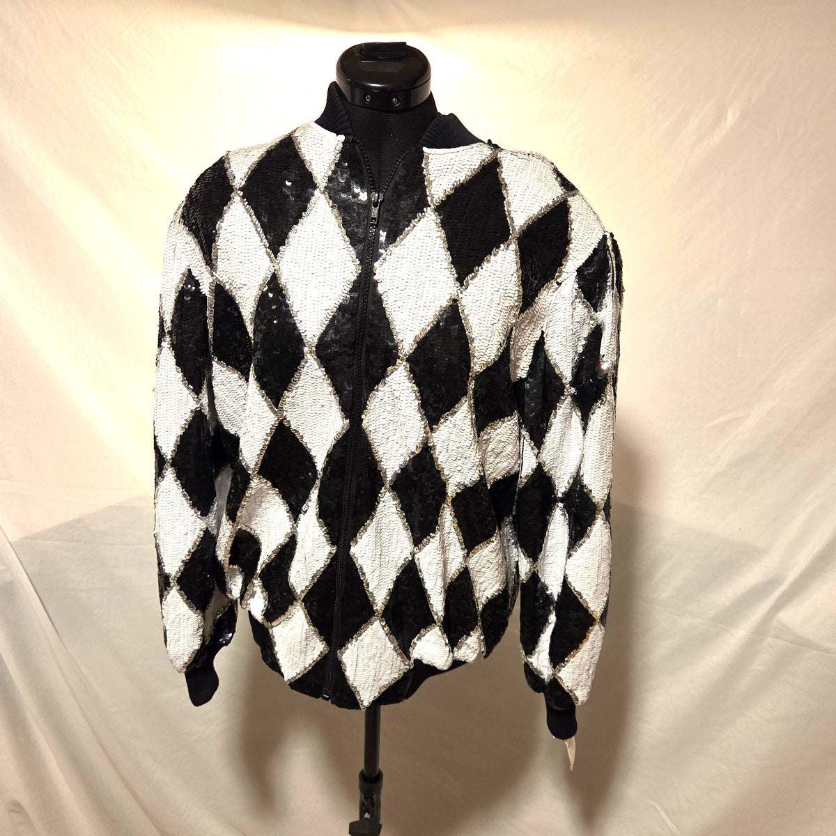 Gantos Vintage 90s Silk Sequin Harlequin Bomber Jacket Womens S India