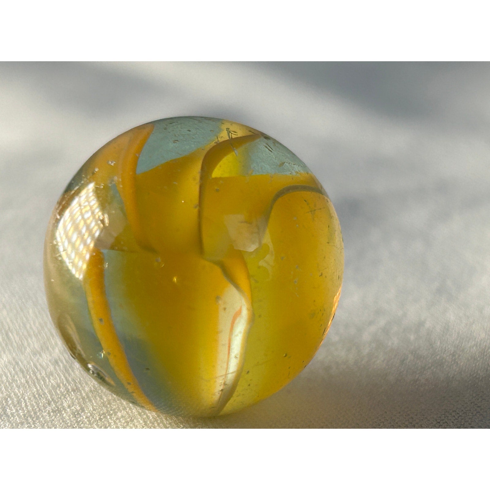 Vintage Yellow Transparent Swirl Marble Large Shooter Size