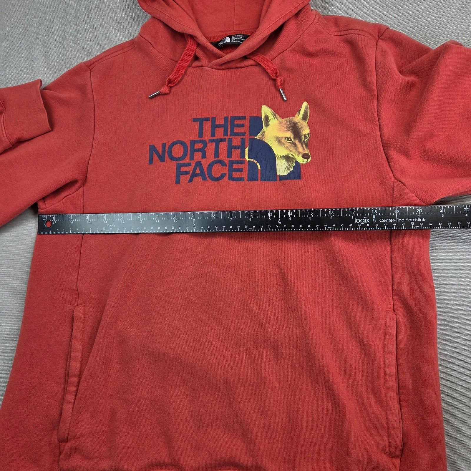 The North Face Fox Graphic Logo Hoodie Mens Small Pullover Sweatshirt Red