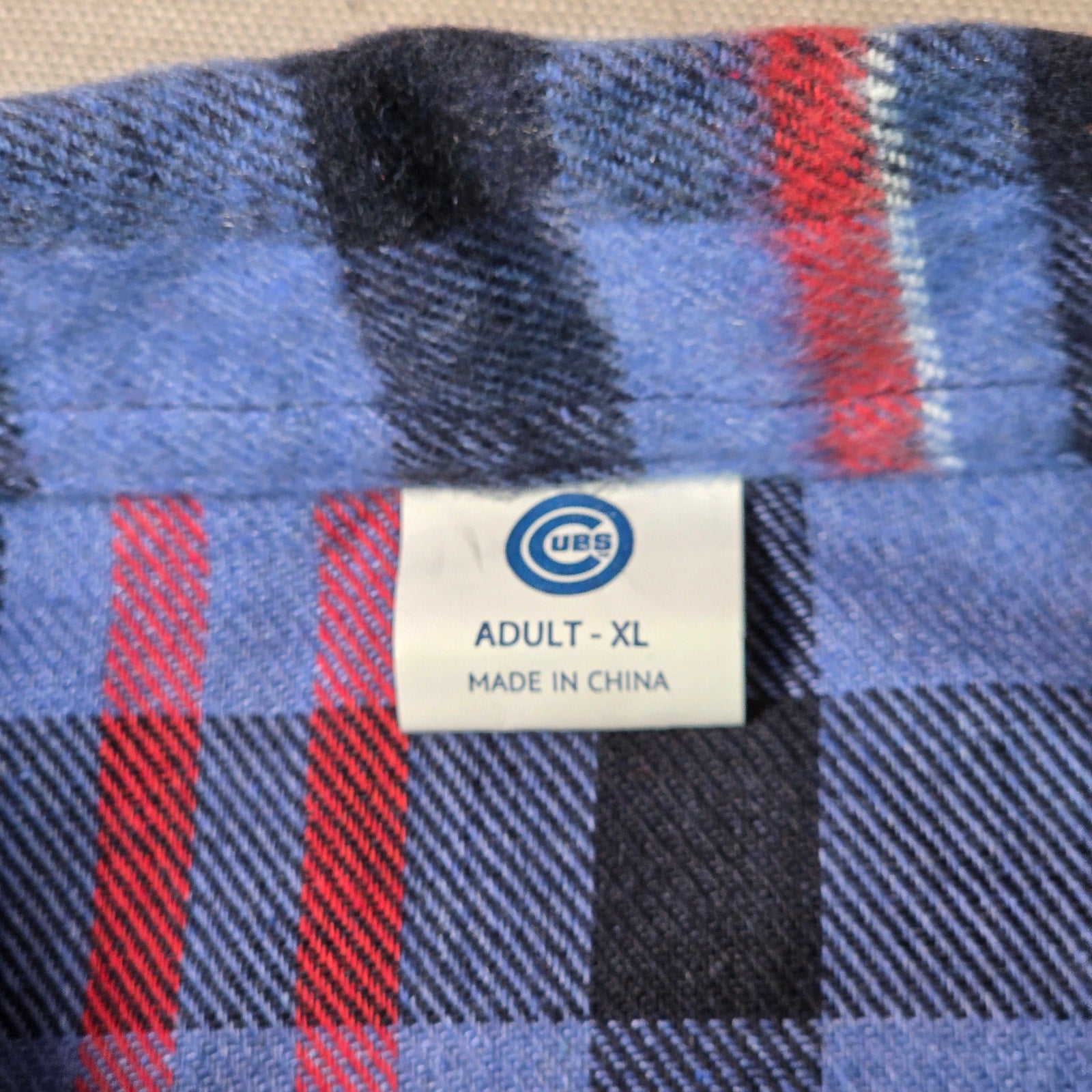 Chicago Cubs Blue Plaid Flannel Button Down Shirt XL Motorola Patch MLB