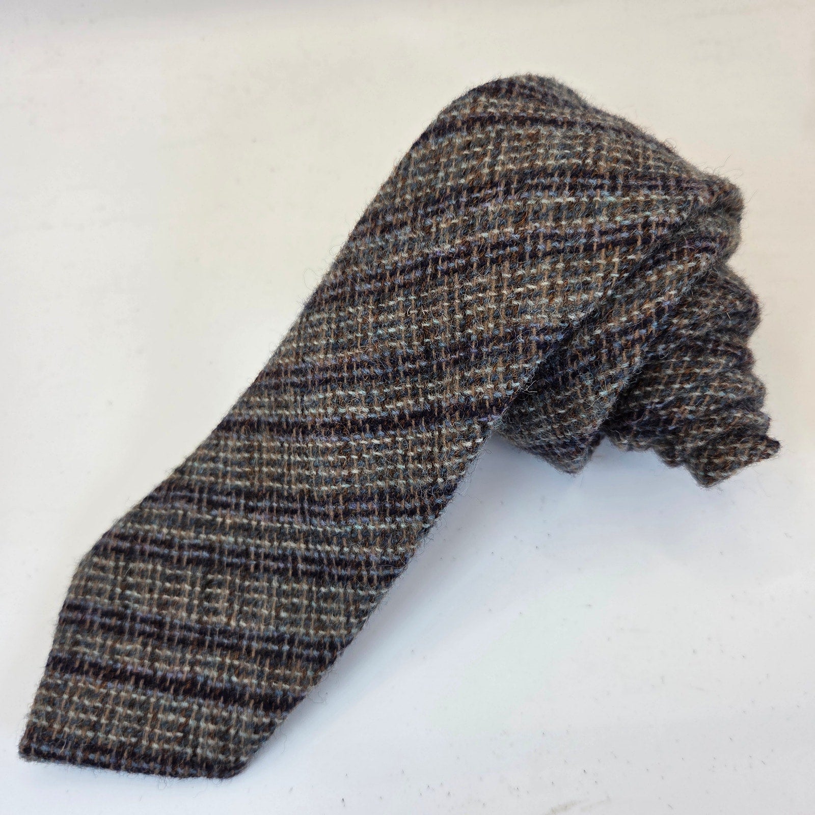 Vintage Harrods Michelson's Pure Shetland Wool Plaid Tweed Tie Britain