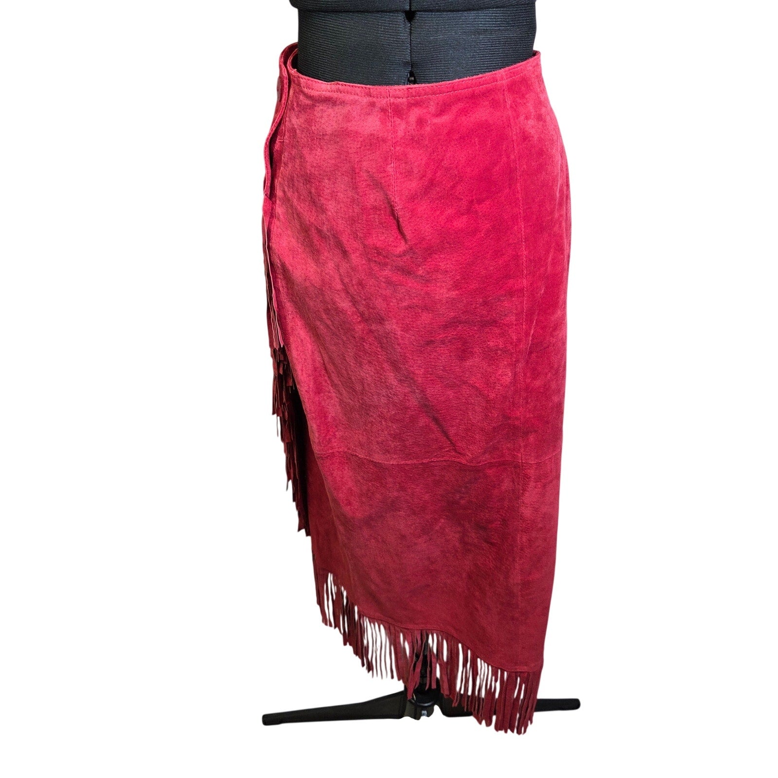 Newport News Red Leather Fringe Wrap Skirt Western Boho Women Size 14