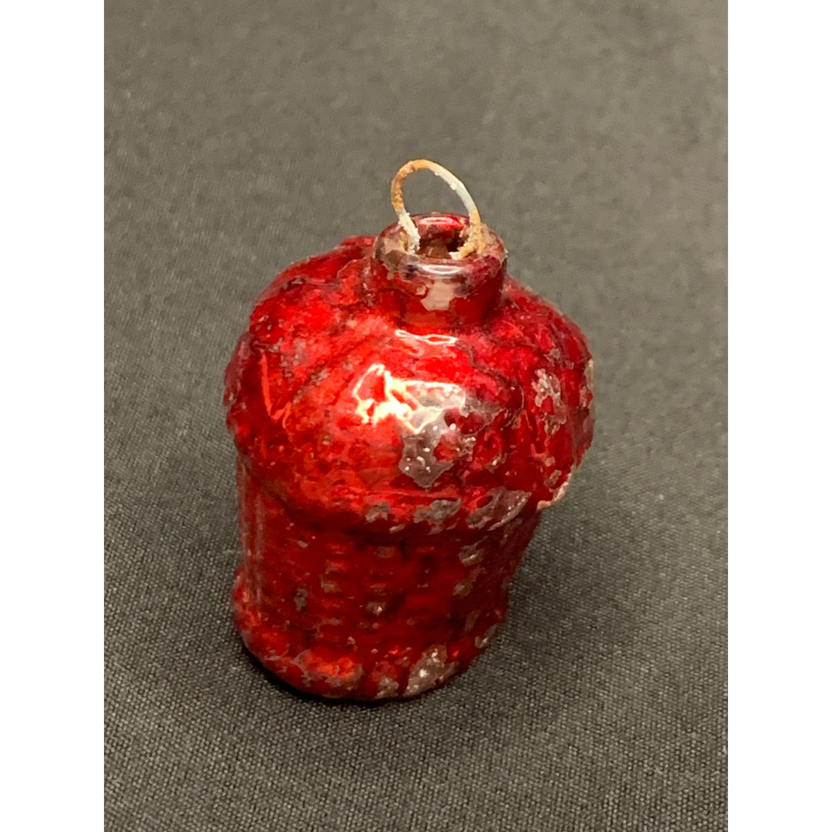 1930s Vintage Red Glass Basket Christmas Ornament Mini Feather Tree Figural