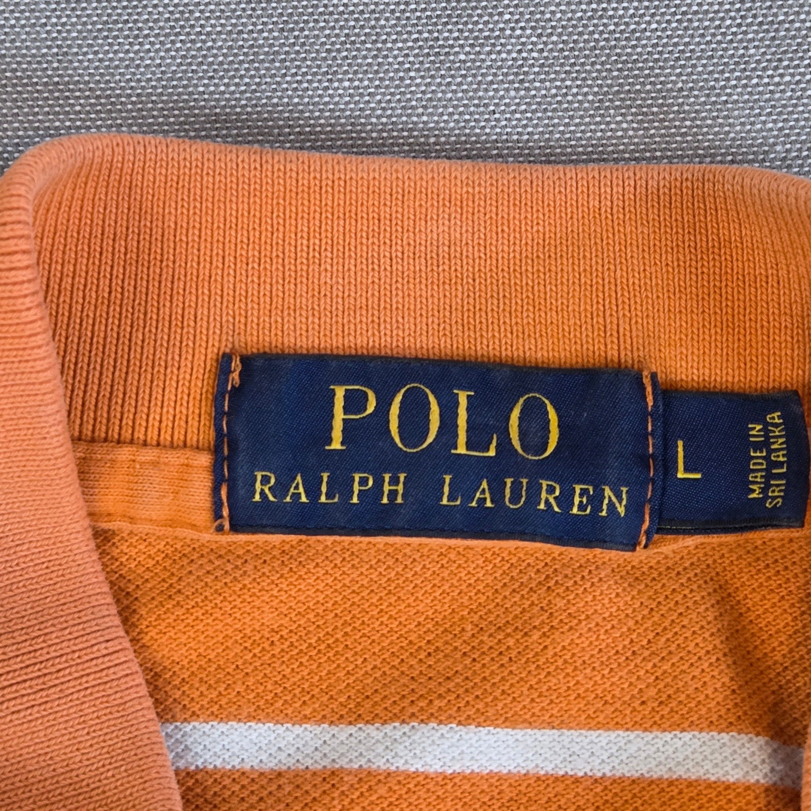 Polo Ralph Lauren Orange White Stripe Polo Shirt Men’s L Cotton Blue Pony