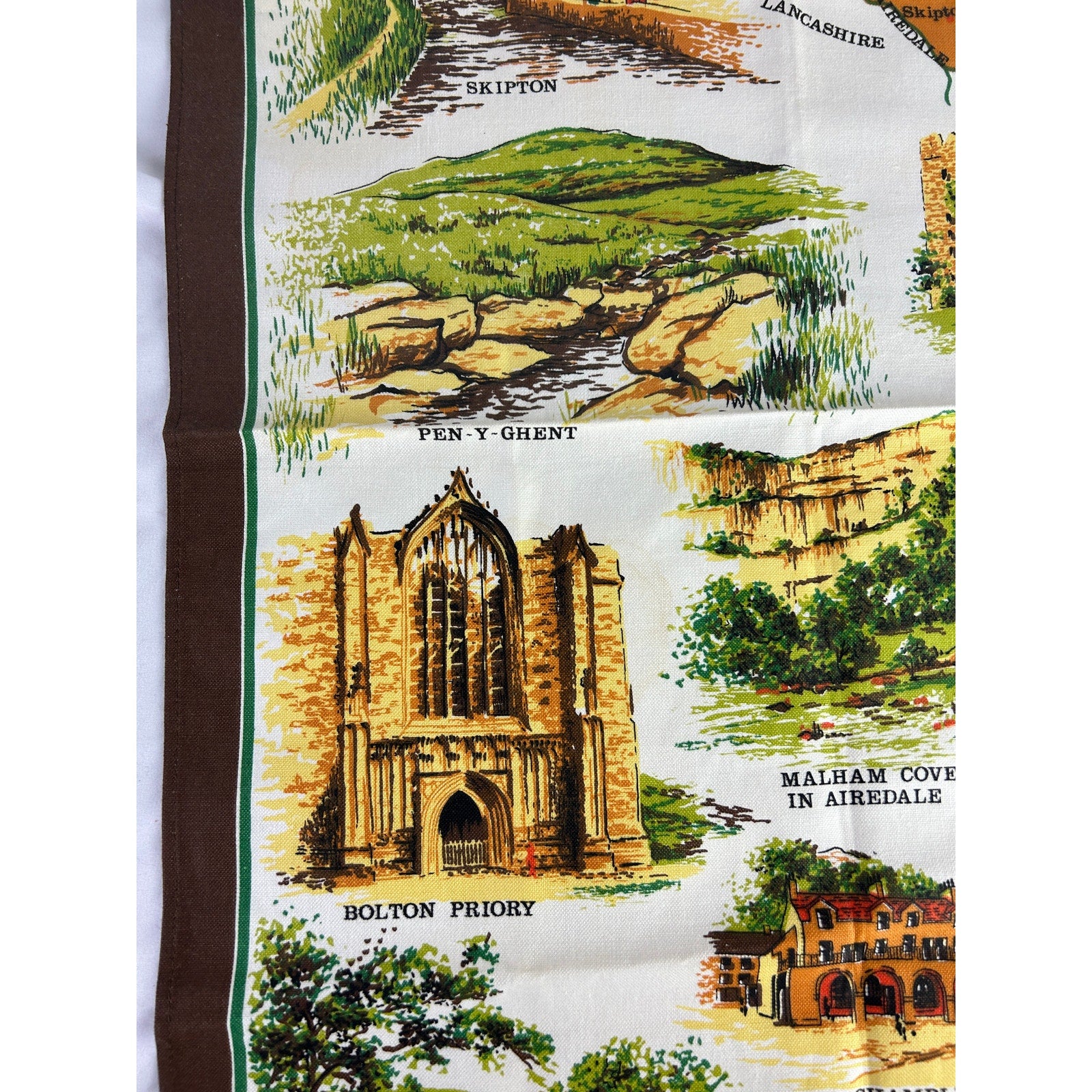 Vintage Yorkshire Dales Tea Towel Map England Cotton Clive Mayor
