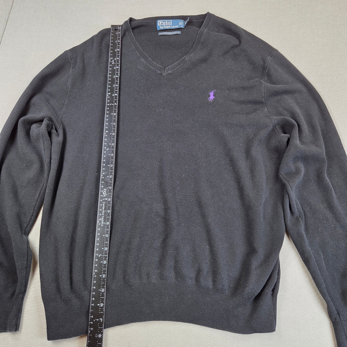 Polo Ralph Lauren Pima Cotton V Neck Sweater Mens XXL Black Purple Pony