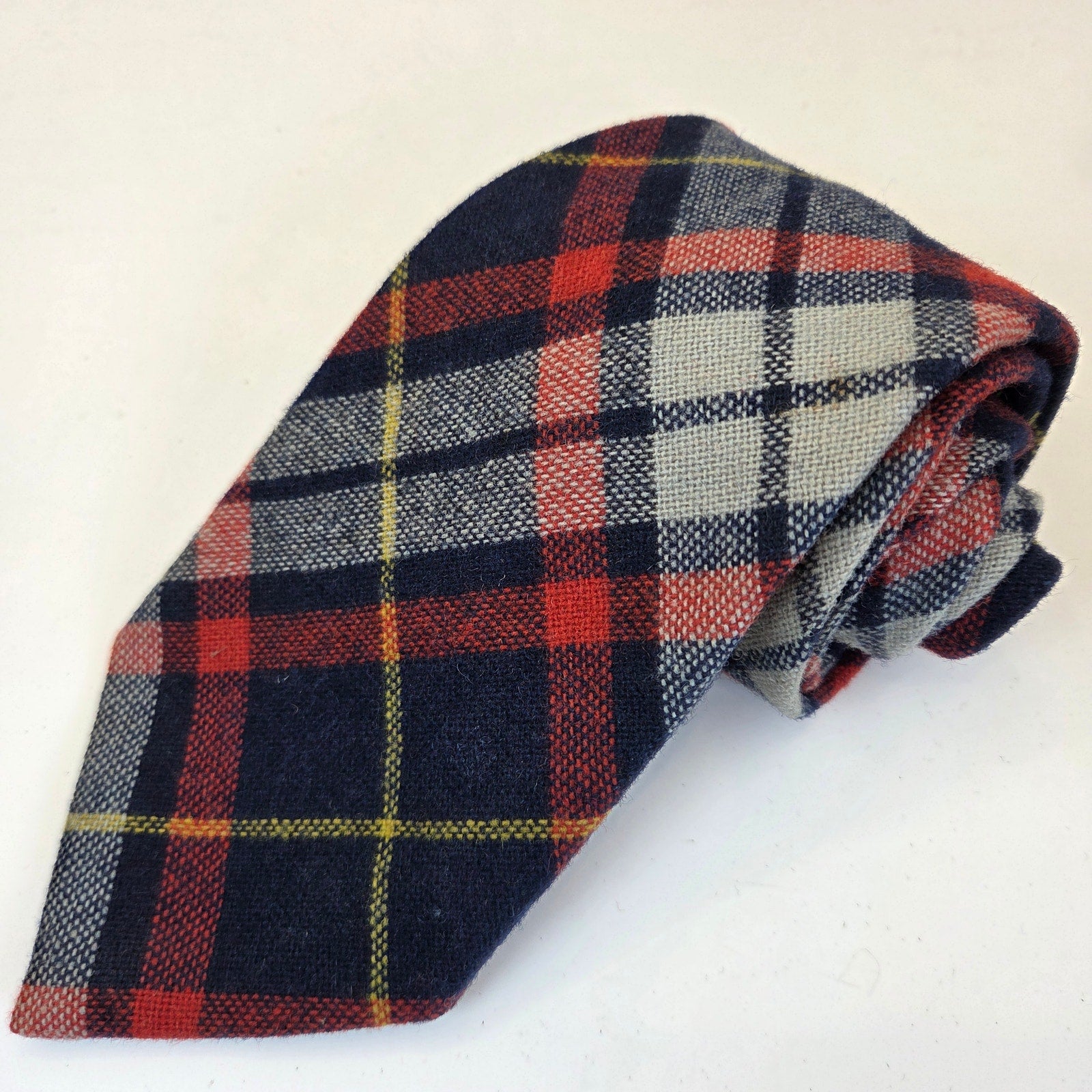 Vintage Vaux Hall Fashioned Elegance Wide Plaid Tweed Necktie 55" x 4" USA