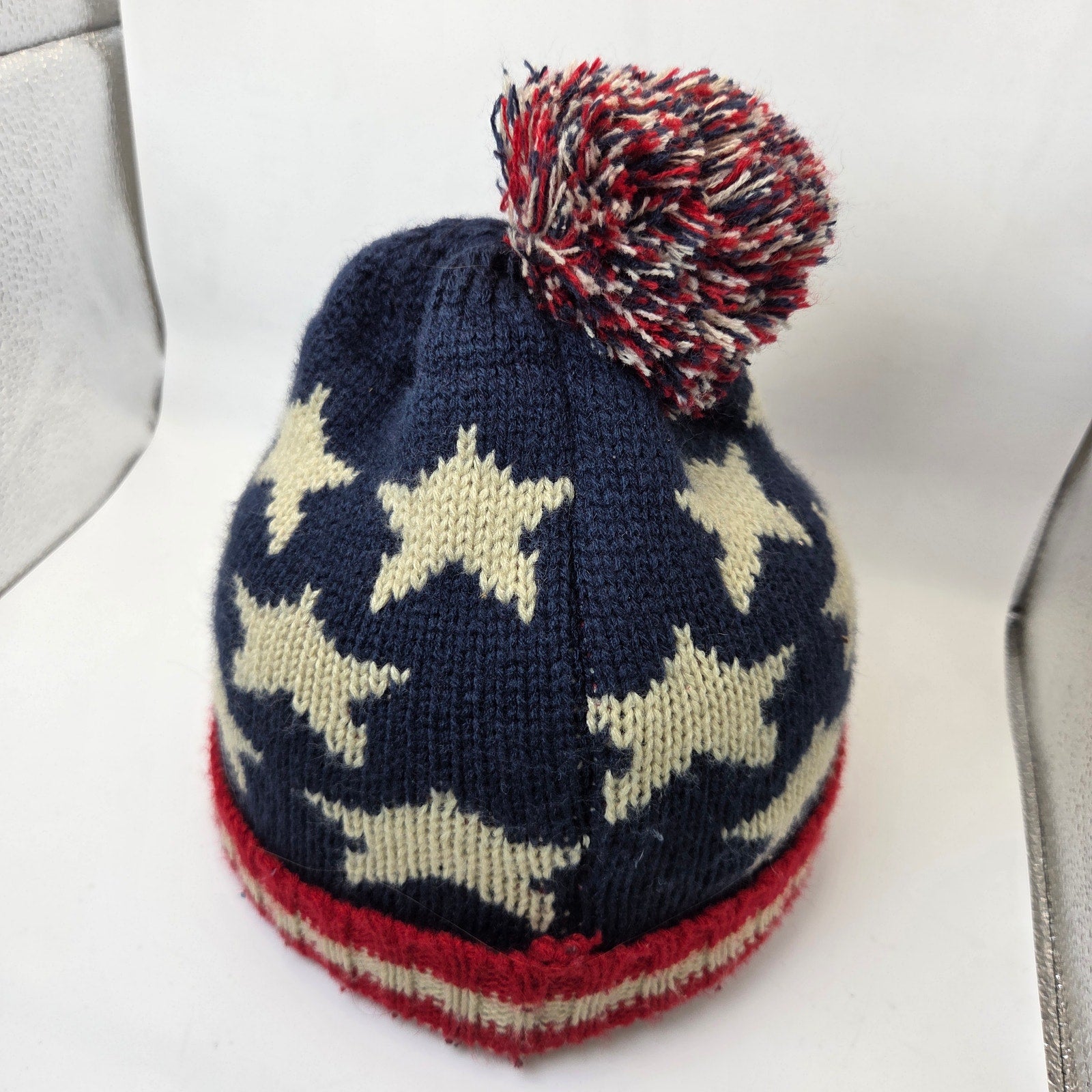 USA Flag Knit Beanie Hat Stars Stripes Pom Winter Acrylic Unbranded