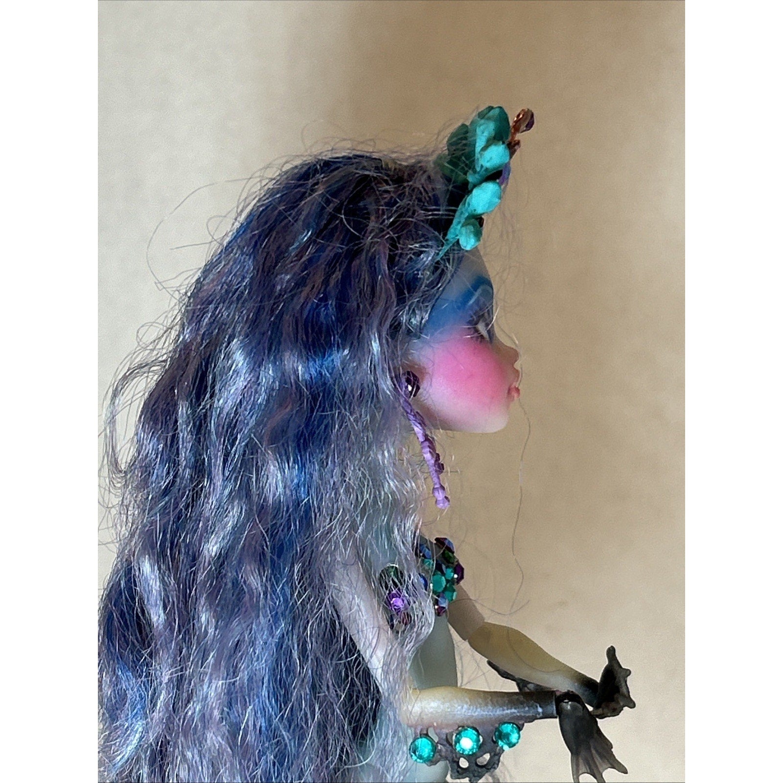 OOAK Repaint Monster High Mermaid Doll BJD Queen of the Seas Long Blue Hair 11”