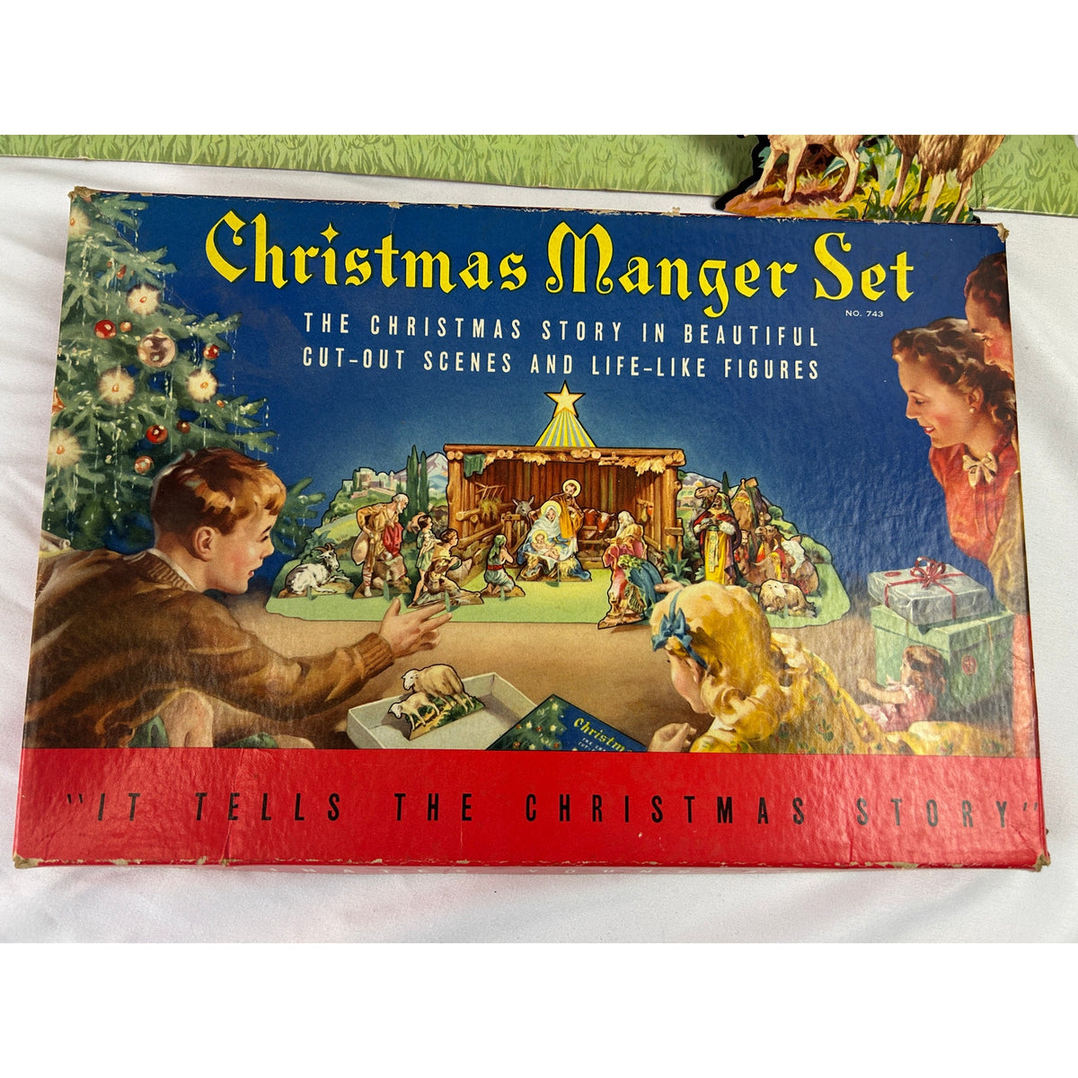 Vintage 1950s Christmas Manger Set No 743 Cardboard Nativity Complete Box