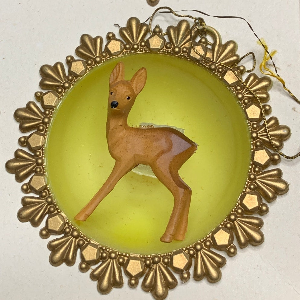 Vintage Western Germany Diorama Christmas Ornaments Set of 6 Boxed 1950s