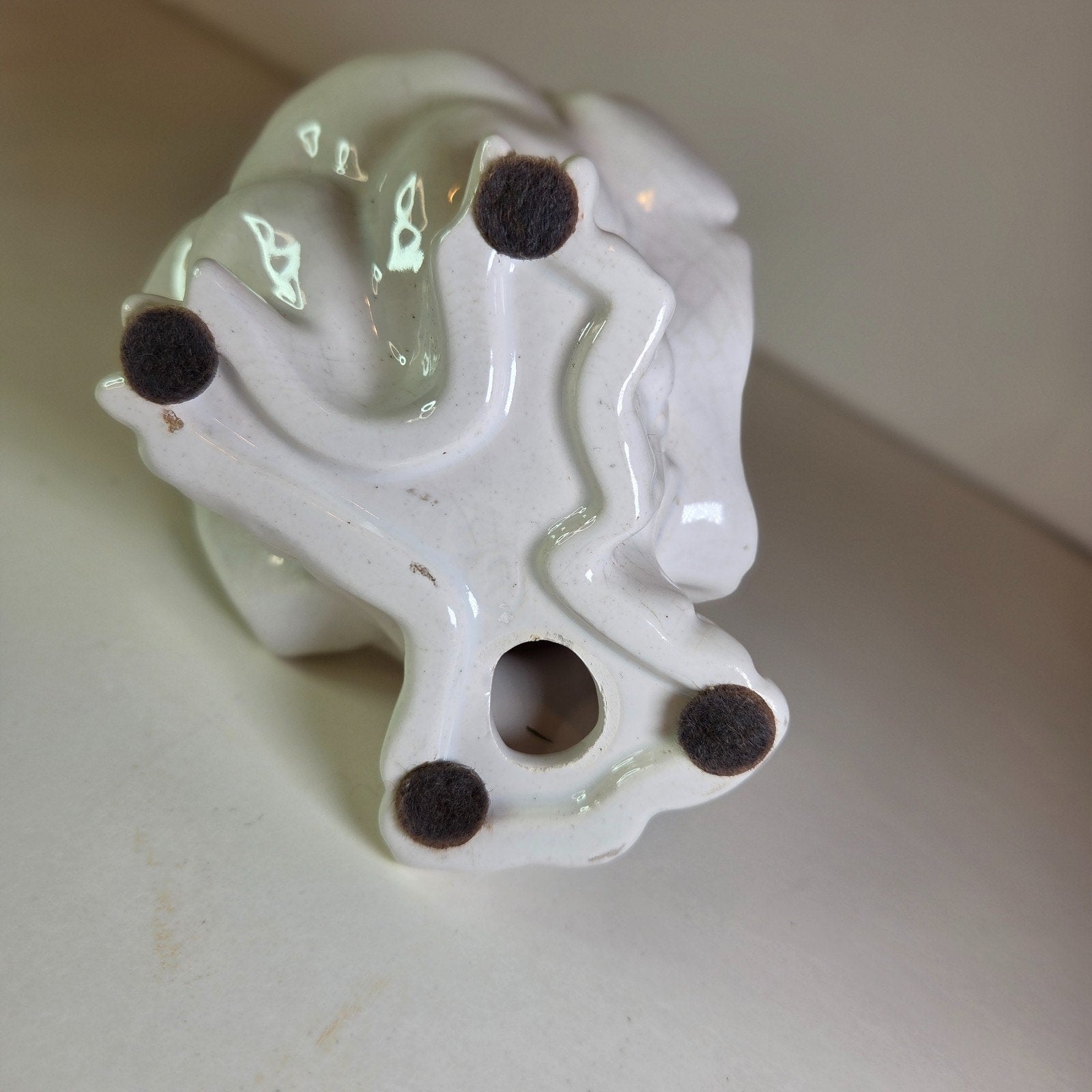 Vintage White Ceramic Owl Figurine Mid-Century Style Big Eyes 5.75" Tall