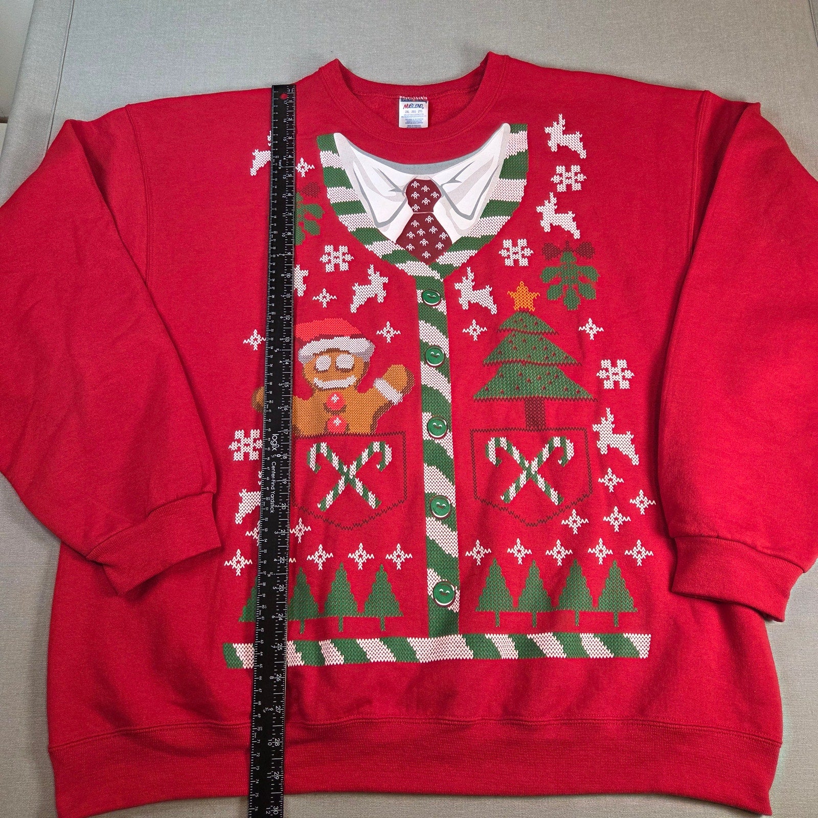 NuBlend 2XL Ugly Christmas Sweater Red Holiday Graphic Pullover Sweatshirt