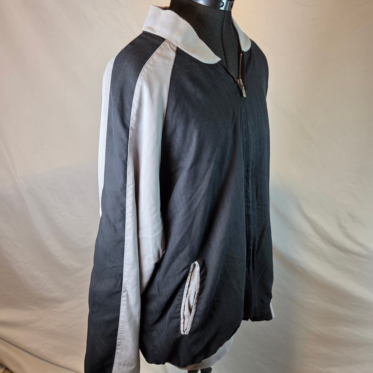 Vintage Tulliano 100% Silk Bomber Jacket Men's 2XT Black Gray Full Zip Y2K