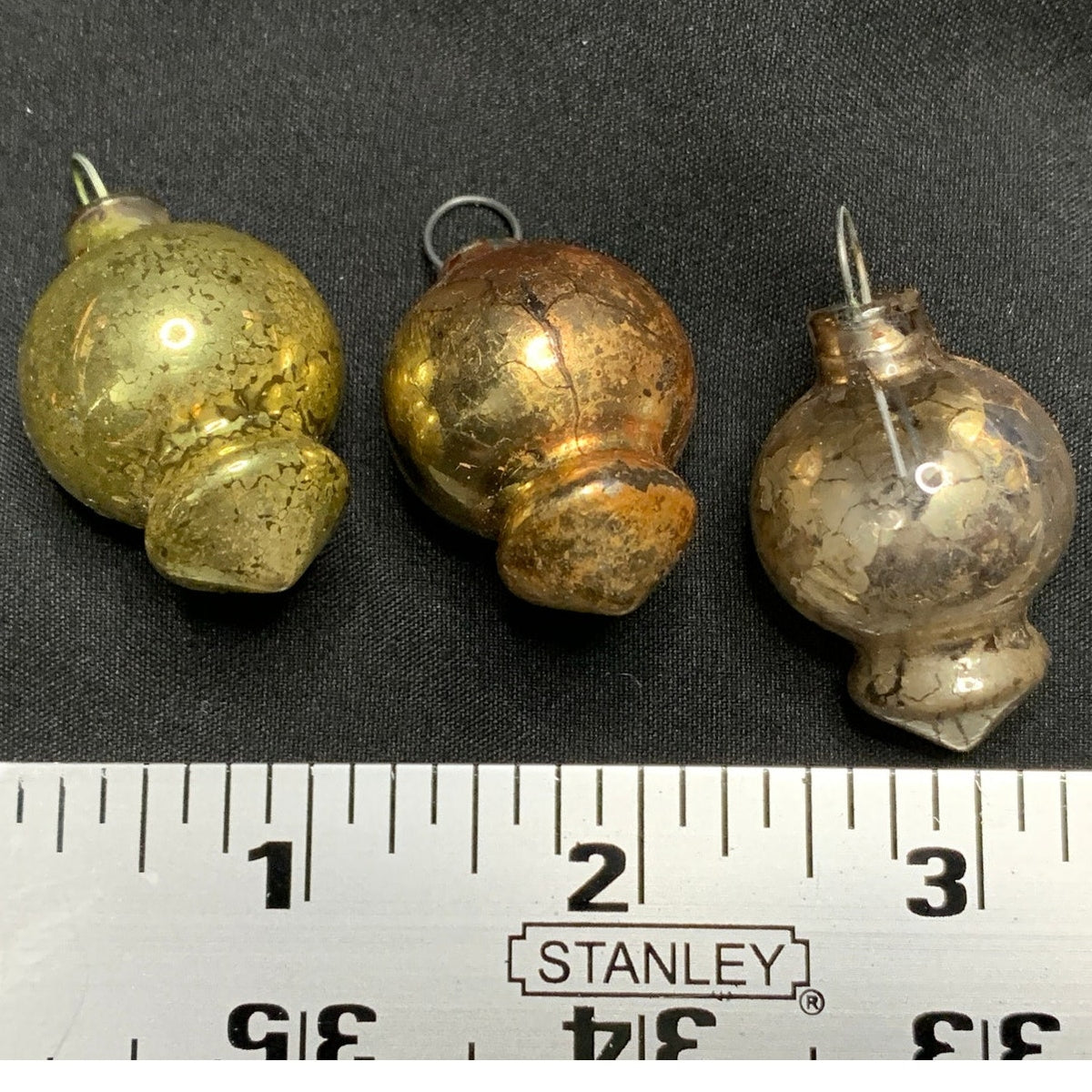 Vintage Blown Glass Christmas Ornaments Set of 3 Silver Gold Wire Hangers