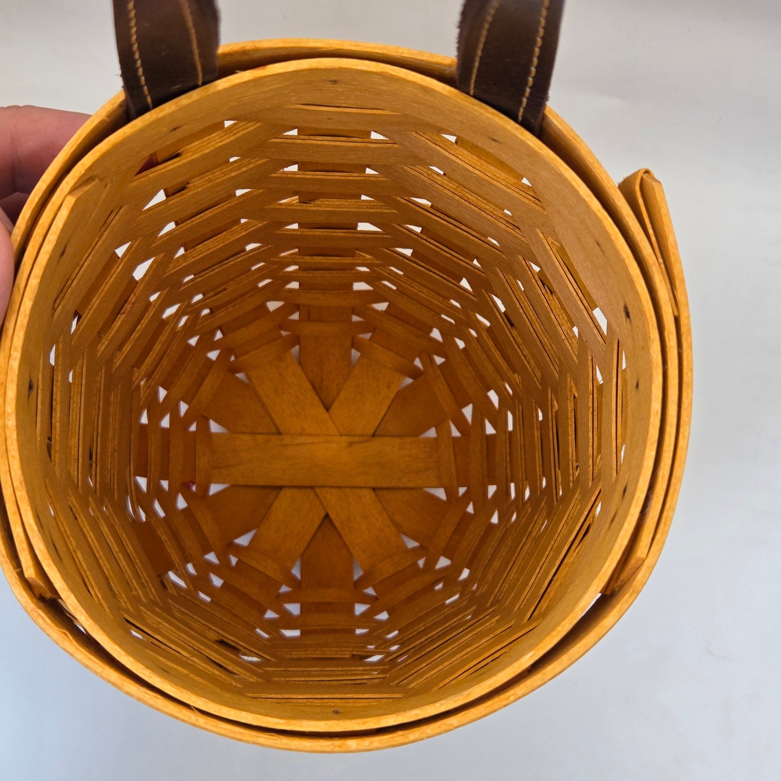 Longaberger 2002 Handwoven Hanging Wall Basket Leather Handle with Insert USA