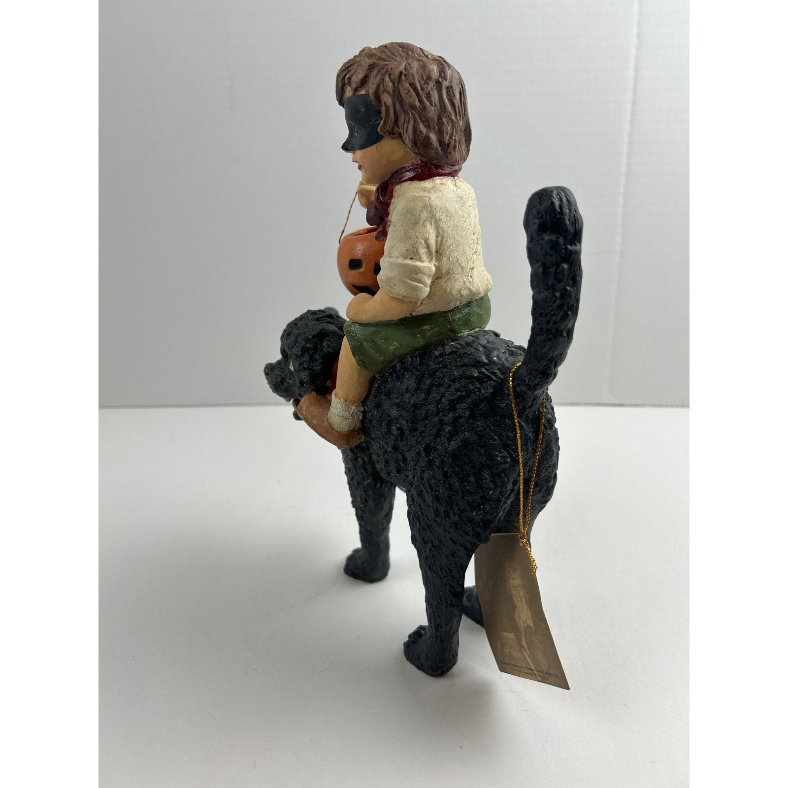 Bethany Lowe Masked Trick-or-Treater Riding Black Cat Halloween Figurine