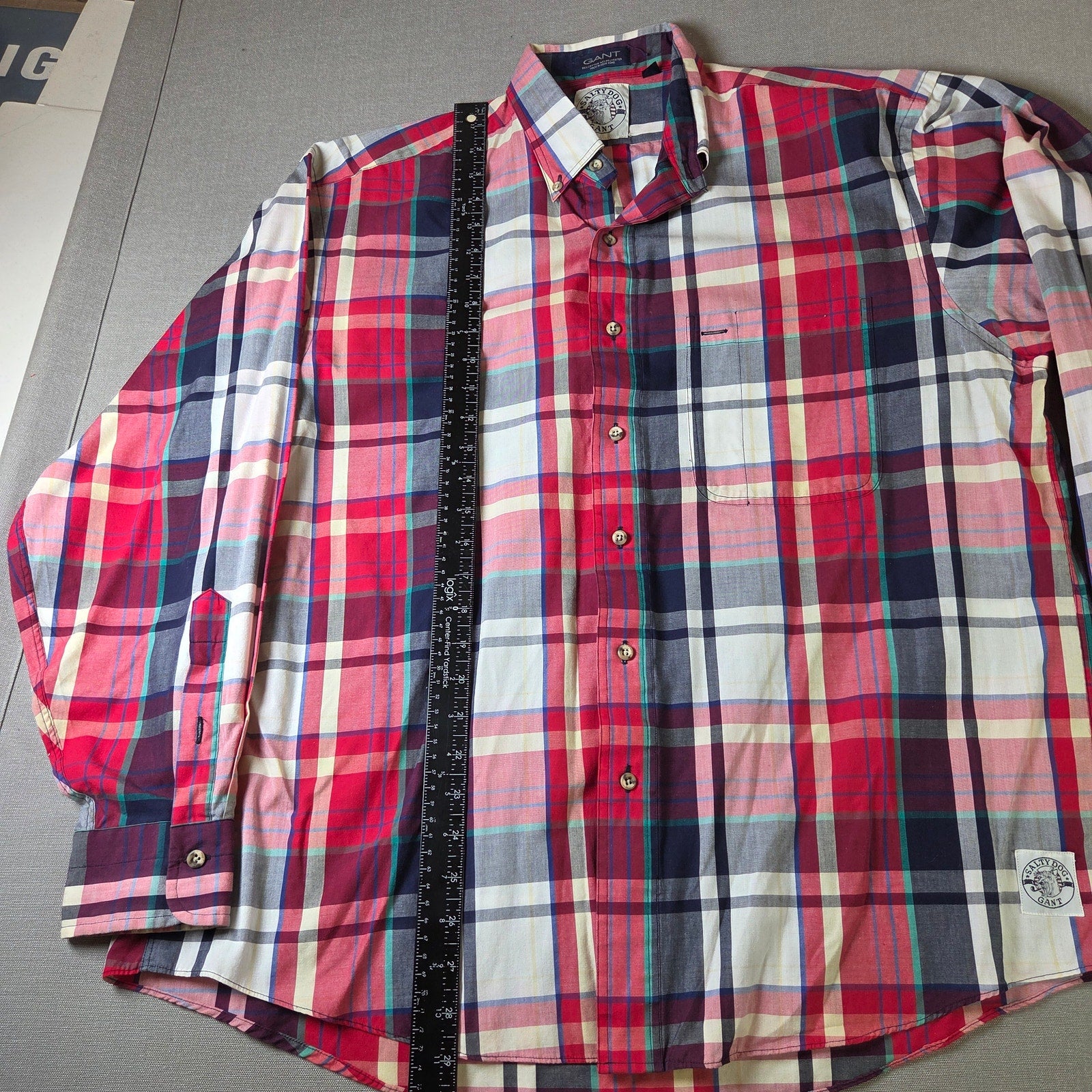 GANT Salty Dog Plaid Button Down Shirt Mens Large 1990s Hong Kong Made