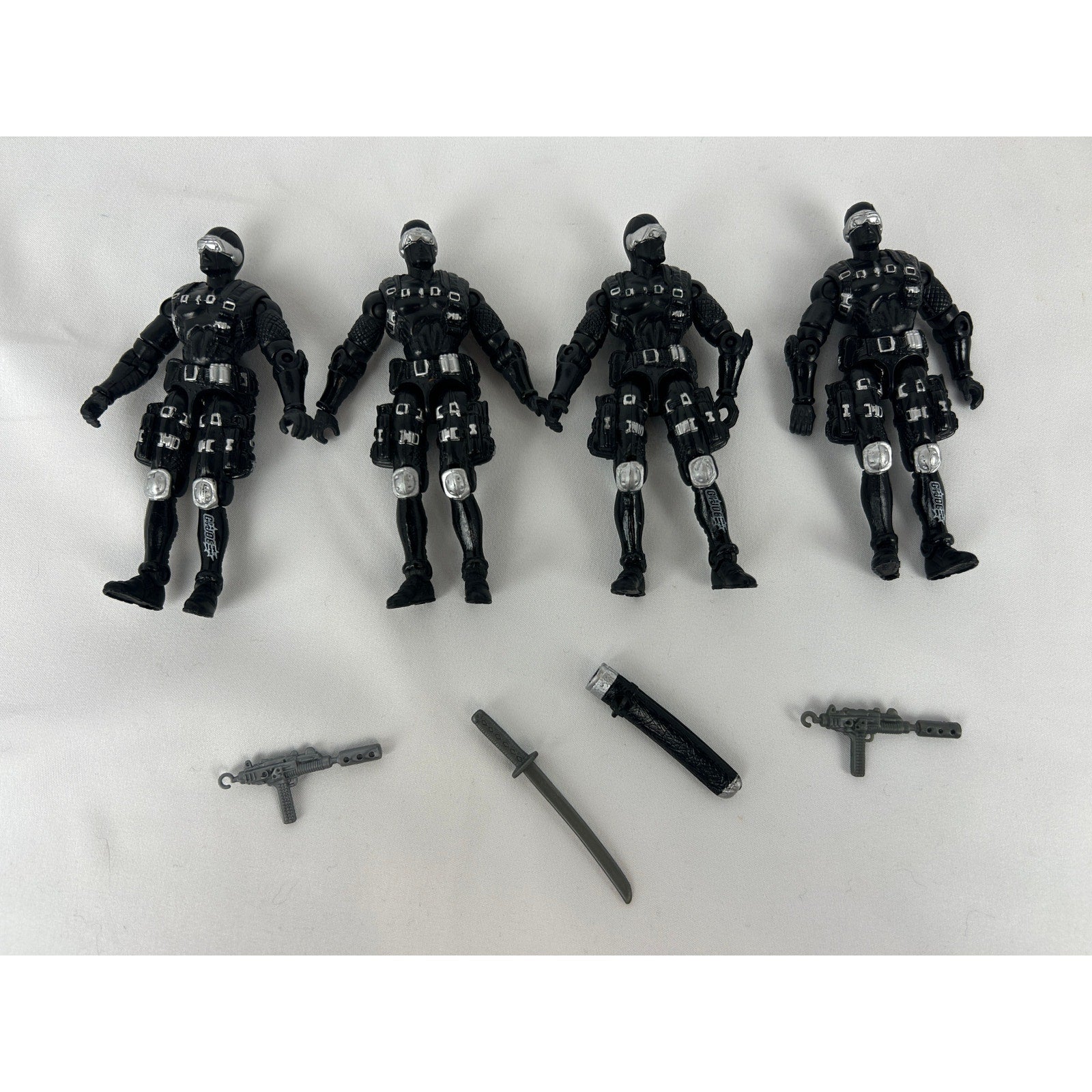GI Joe Snake Eyes v14 Lot Four Loose Figures With Sword Sheath and Two Rifles