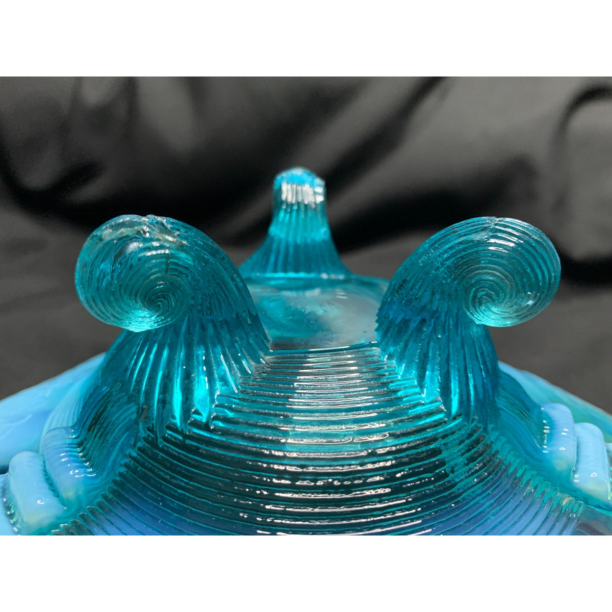Antique Northwood Klondyke Blue Opalescent Fluted Scroll Footed Bowl