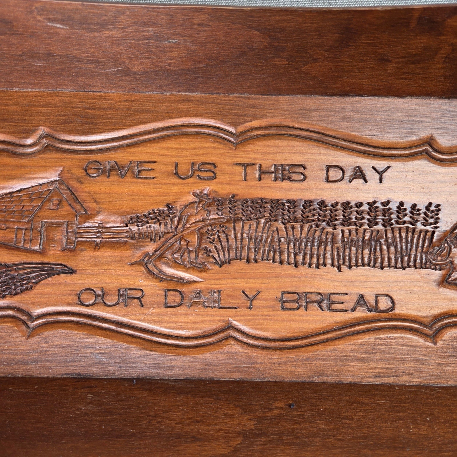Vintage Wooden Bread Basket Tray Give Us This Day Our Daily Bread 18in