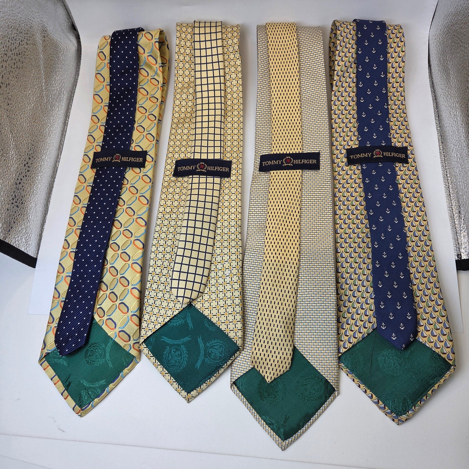 Tommy Hilfiger 4 Tie Lot Silk USA Yellow Nautical Sailboats Anchors Contrast Tip