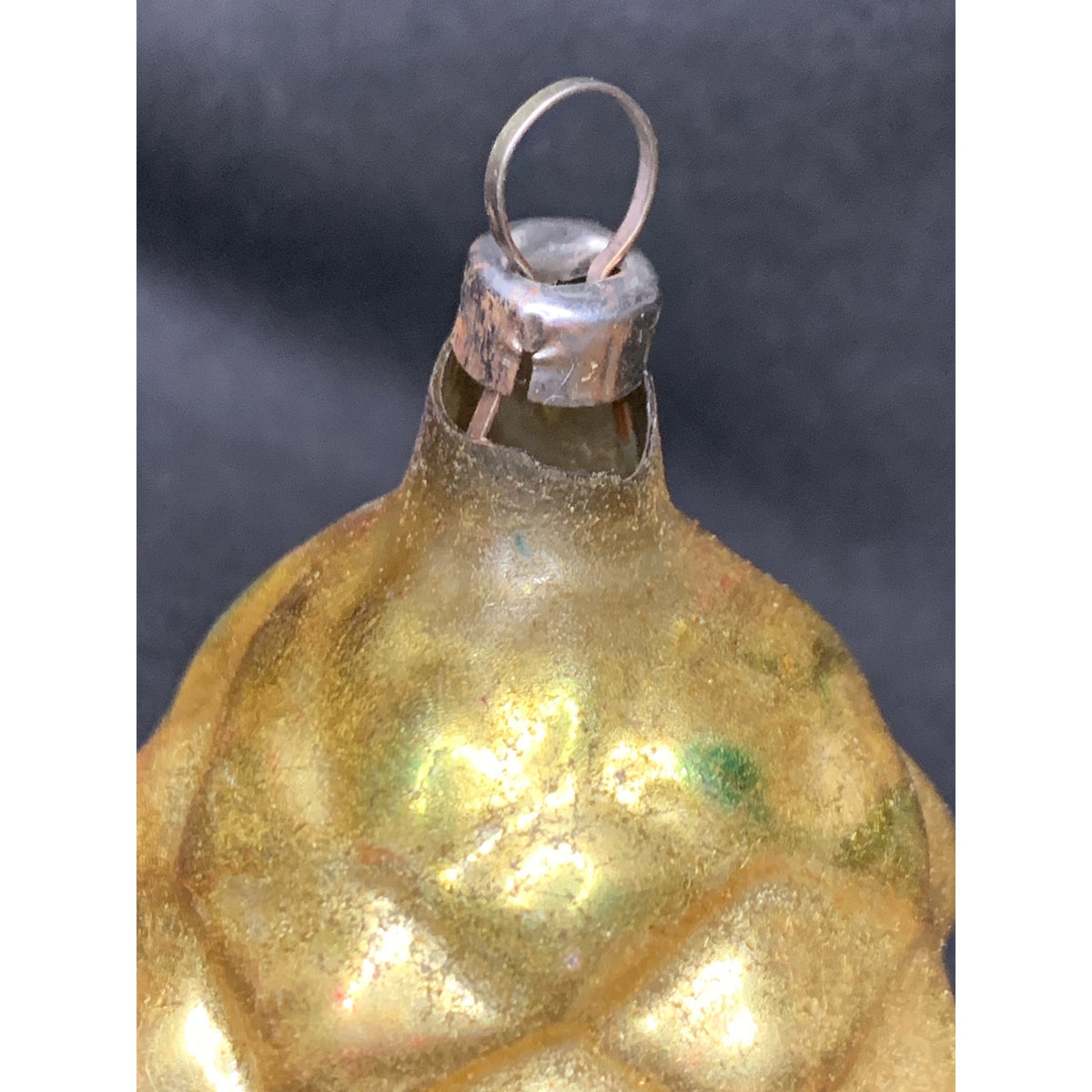 Vintage Glass Pinecone Christmas Ornament Gold Molded Mica Mid Century